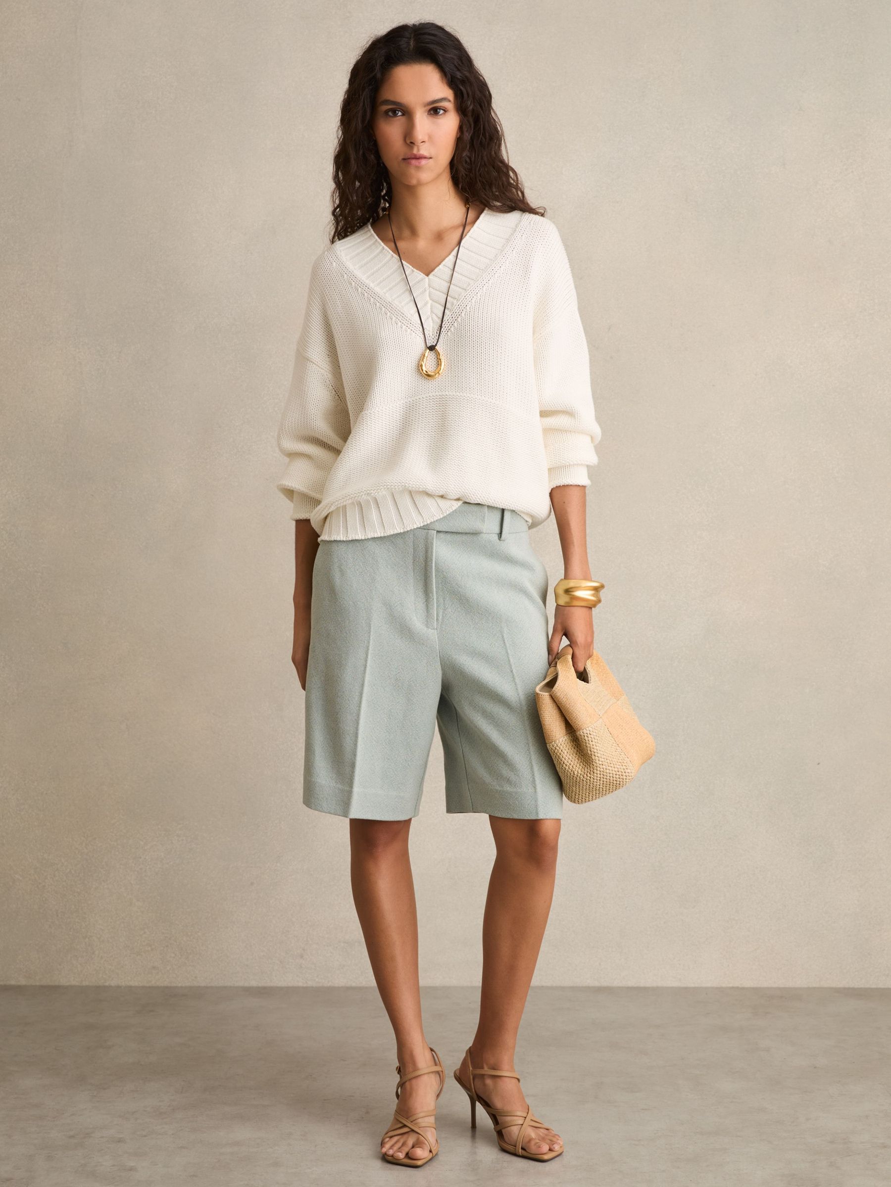 Tailored Bermuda Shorts with Linen in Blue (AP8490) | CA$255