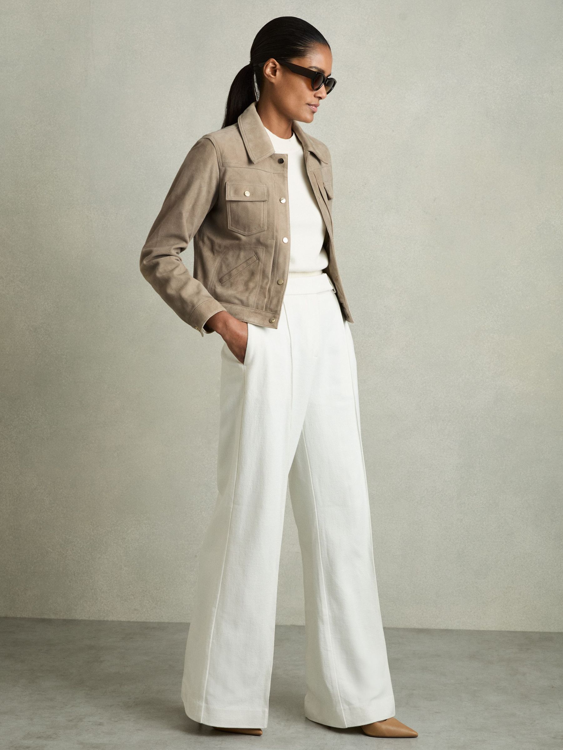 Suede Trucker Jacket in Neutral (AP8492) | US$695