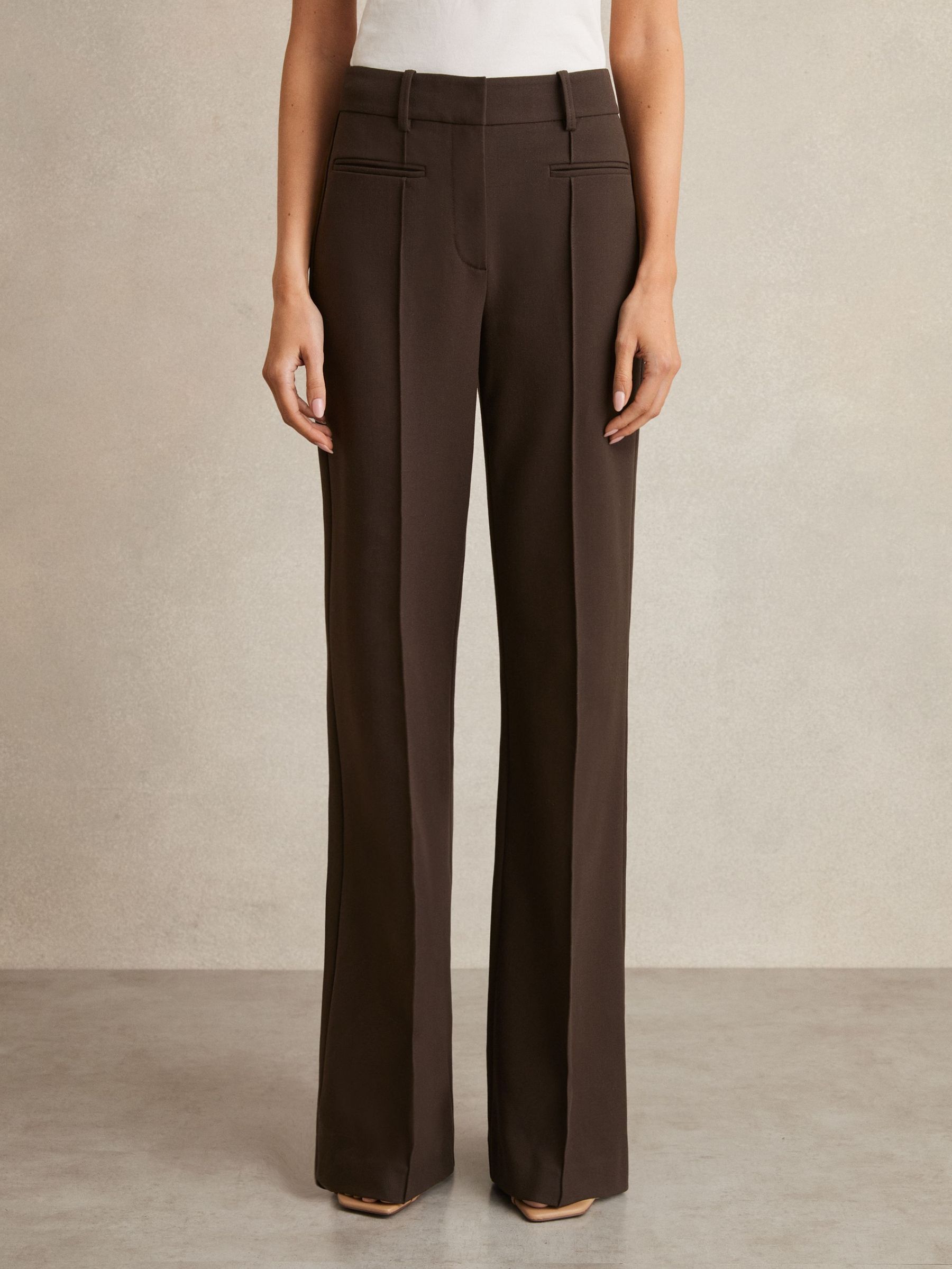 Petite High Rise Flared Trousers in Chocolate Brown (AP8493) | $310