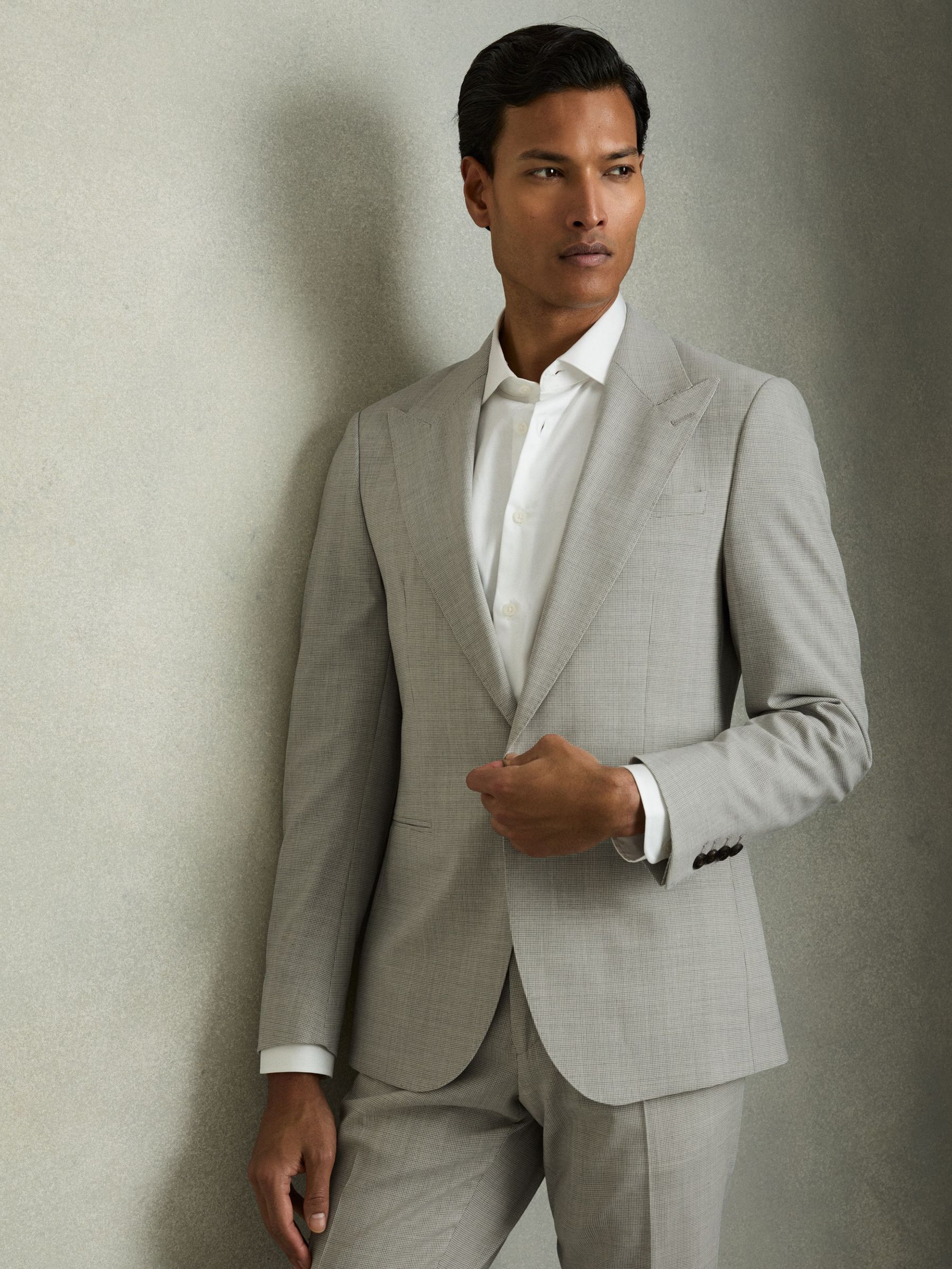 Single-Breasted Check Suit Blazer Slim-Fit in Grey (AP8500) | US$545