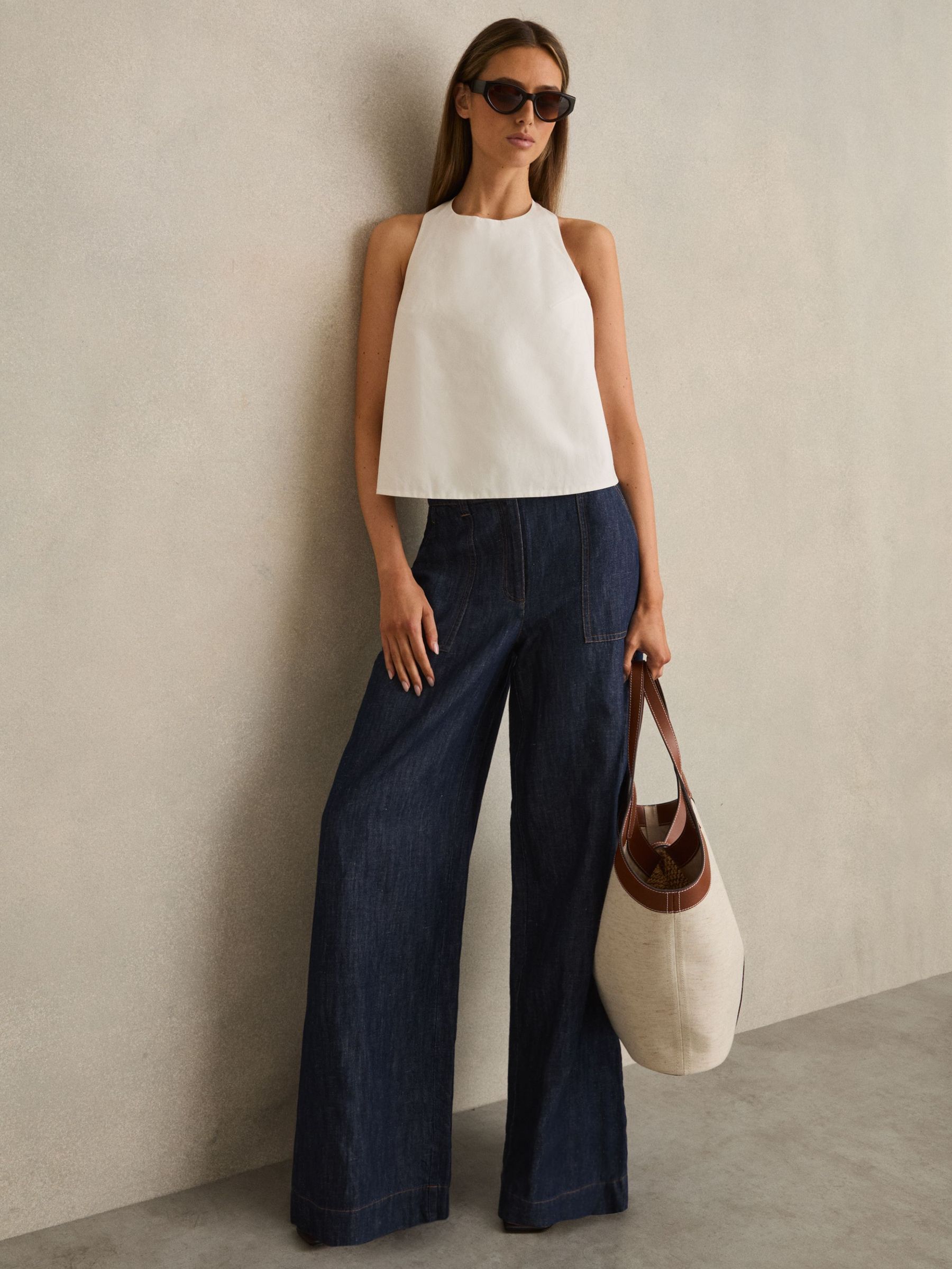 Linen-Cotton Wide-Leg Trousers in Indigo (AP8513) | €220