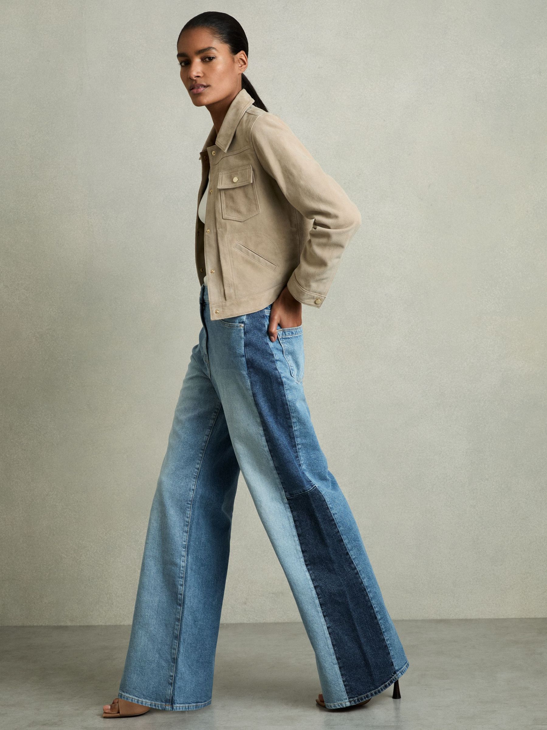 Petite Wide-Leg Contrast-Panel Jeans in Light Blue (AP8528) | US$290