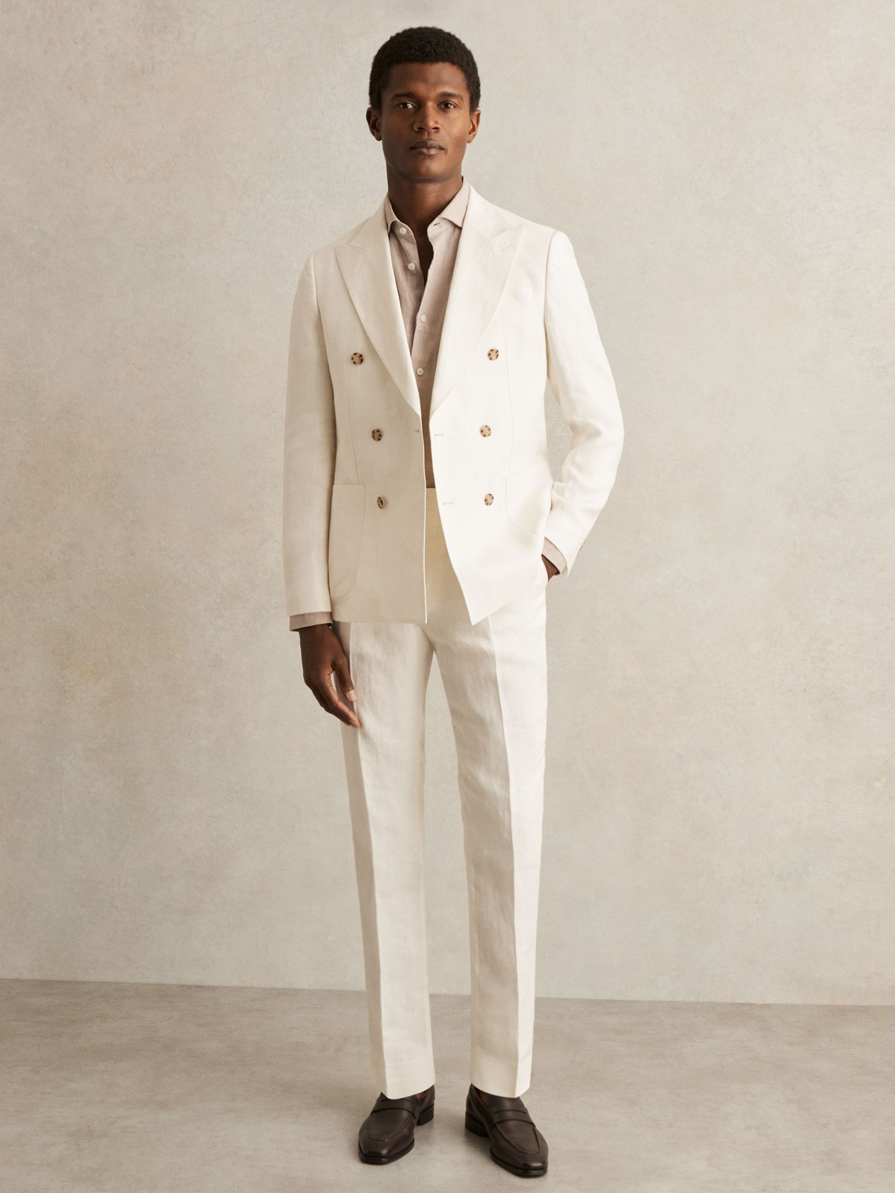 Slim-Fit Linen Herringbone Suit Trousers in White (AP8529) | €285