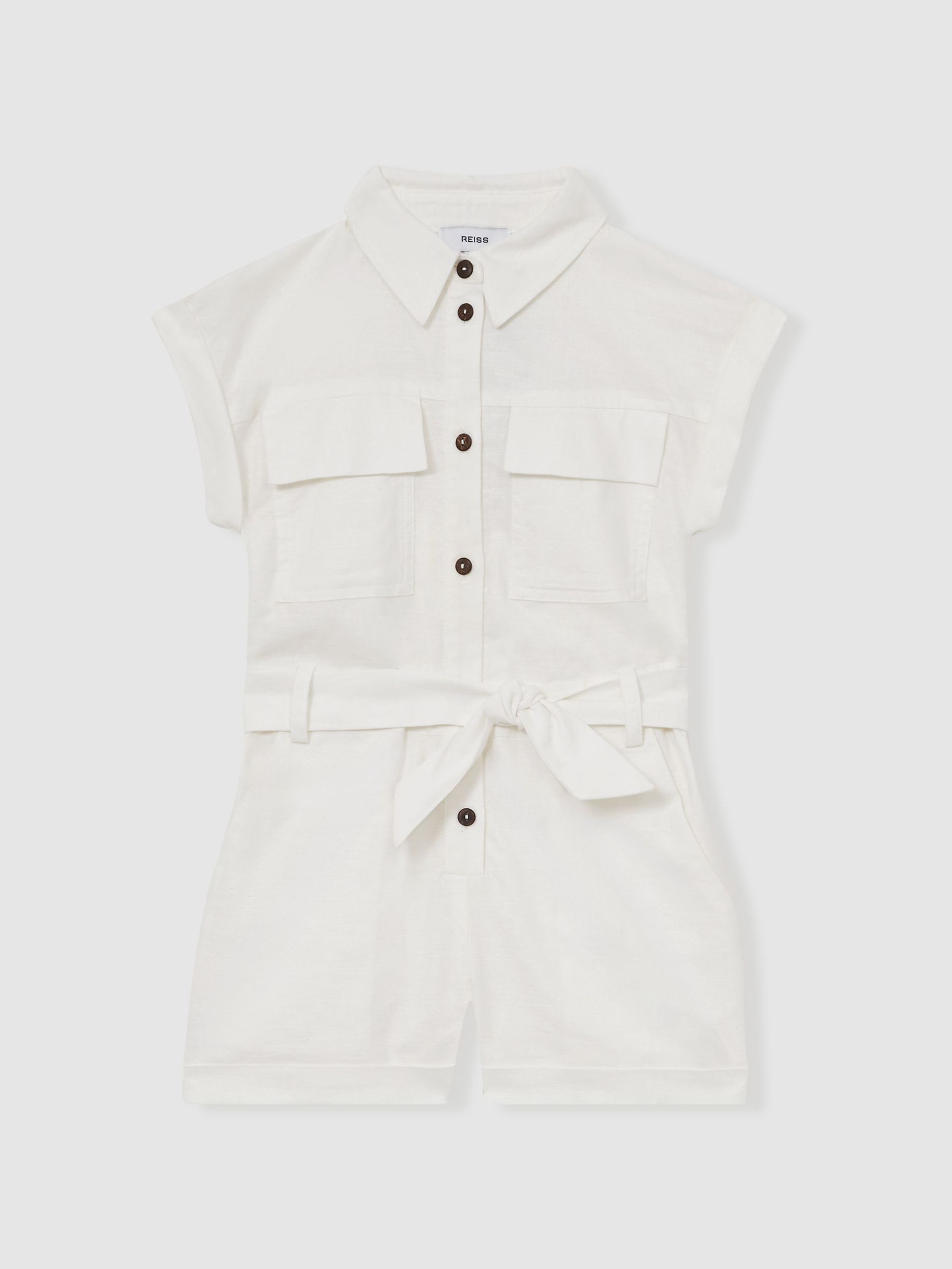 Cotton-Linen Belted Playsuit in Ivory (AP8536) | €95