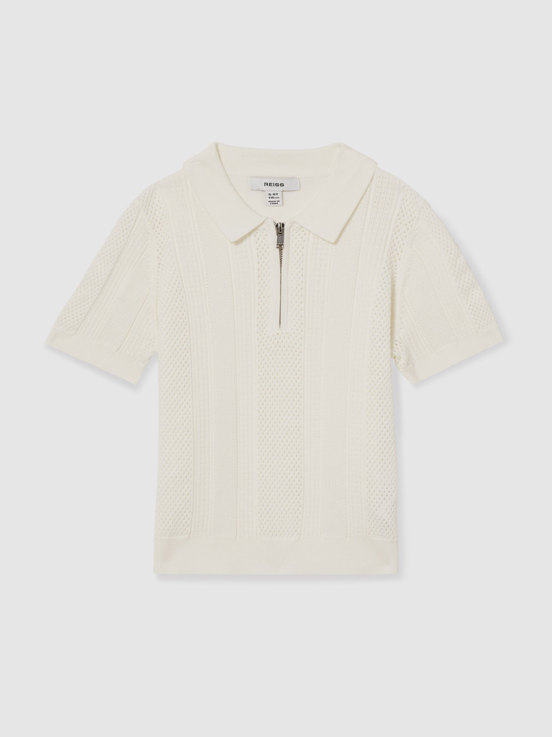 Textured Knit Half Zip Polo Shirt in Optic White (AR3833) | €65