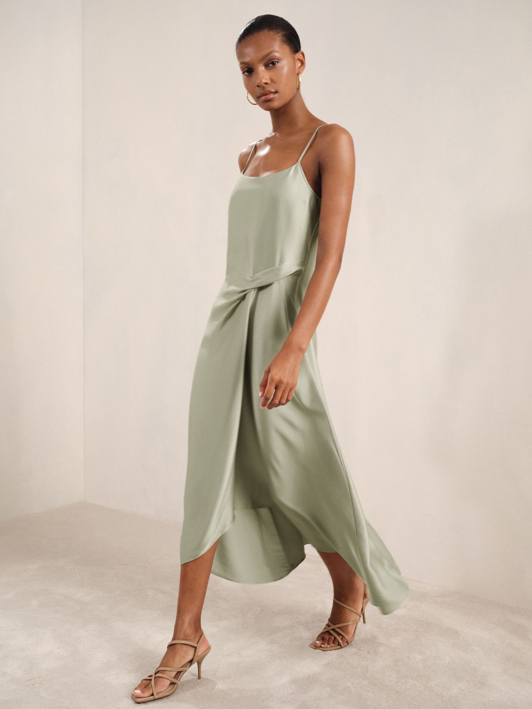 Satin Drape-Detail Slip Dress in Sage (AR3841) | €245