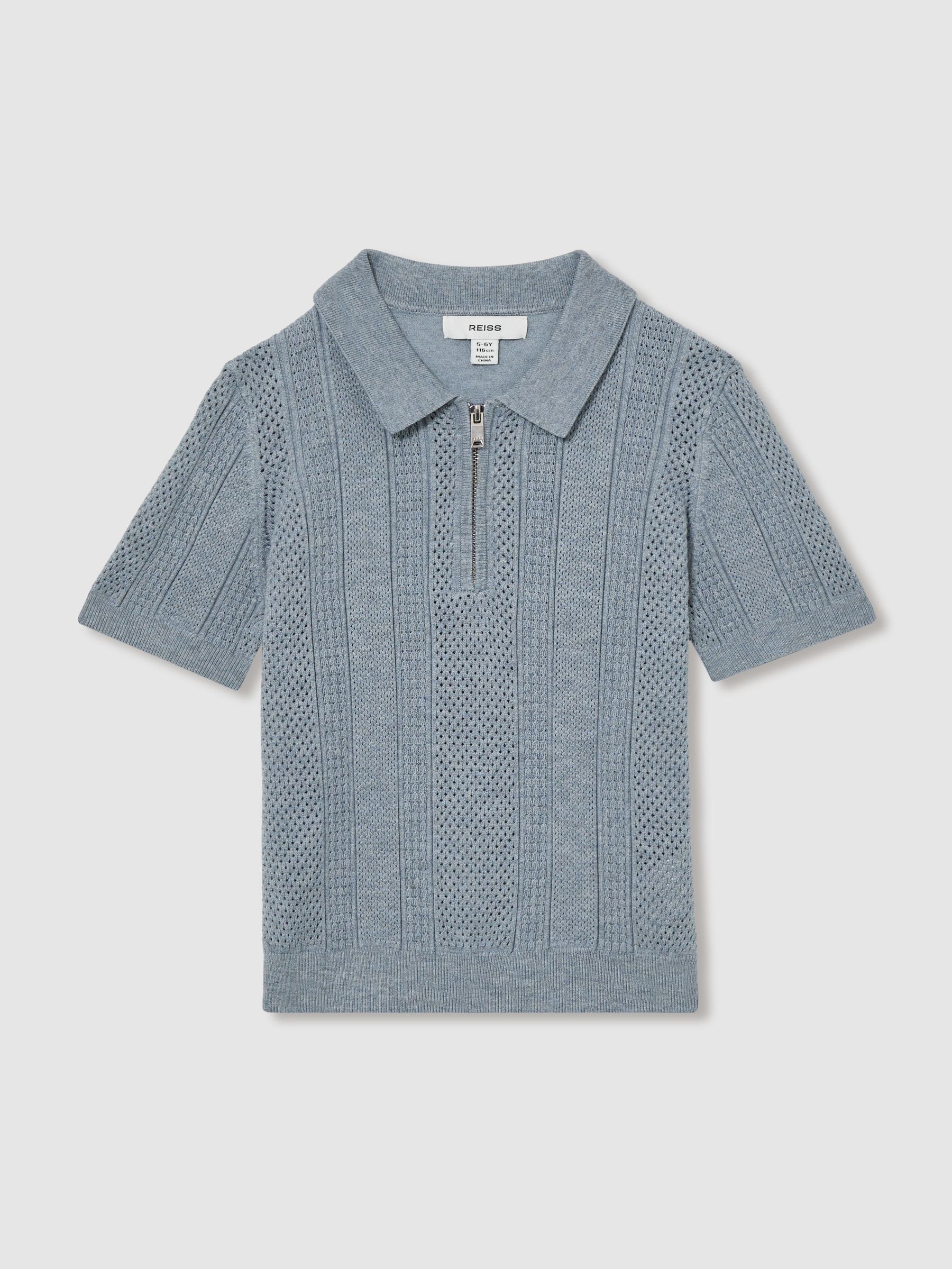 13-14 yrs Textured-Knit Half-Zip Polo Shirt in Airforce Blue (AR3842) | €65