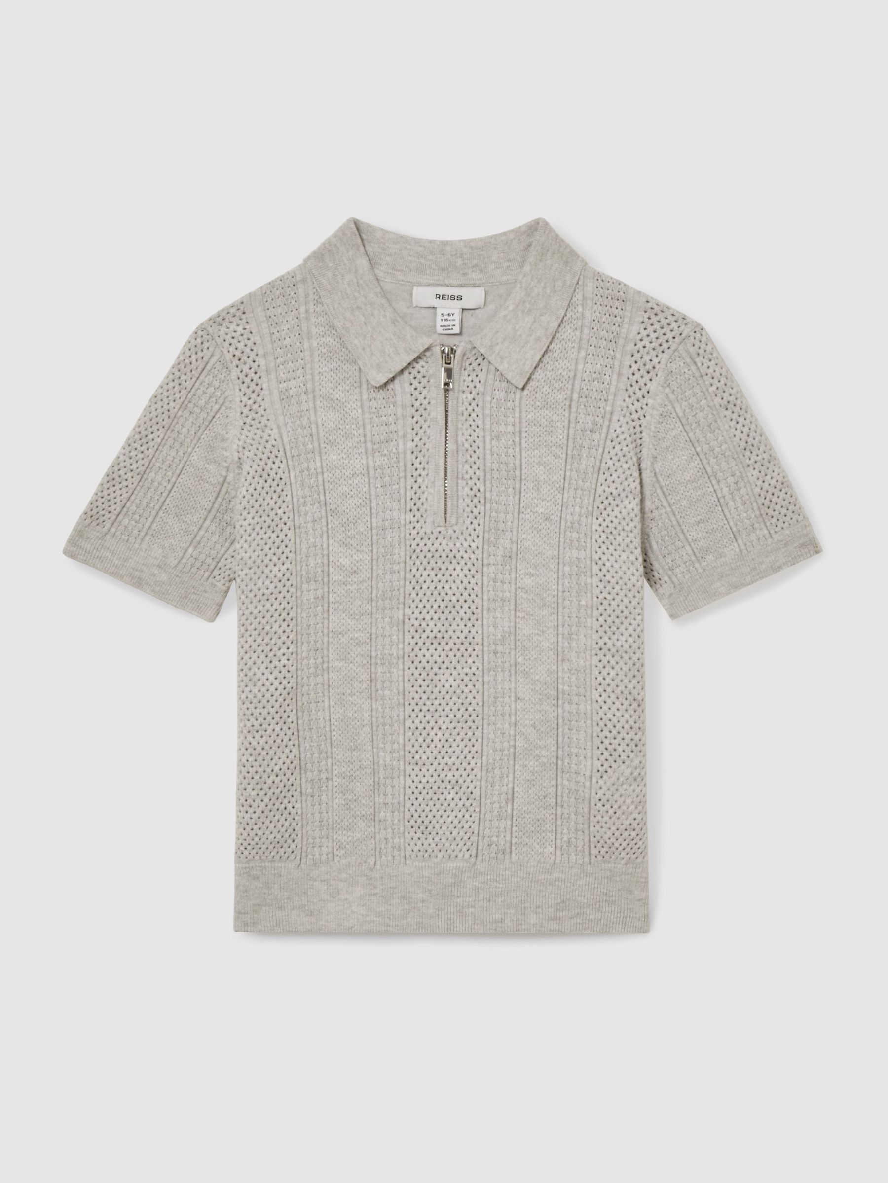 13-14 yrs Textured-Knit Half-Zip Polo Shirt in Grey Melange (AR3843) | €65