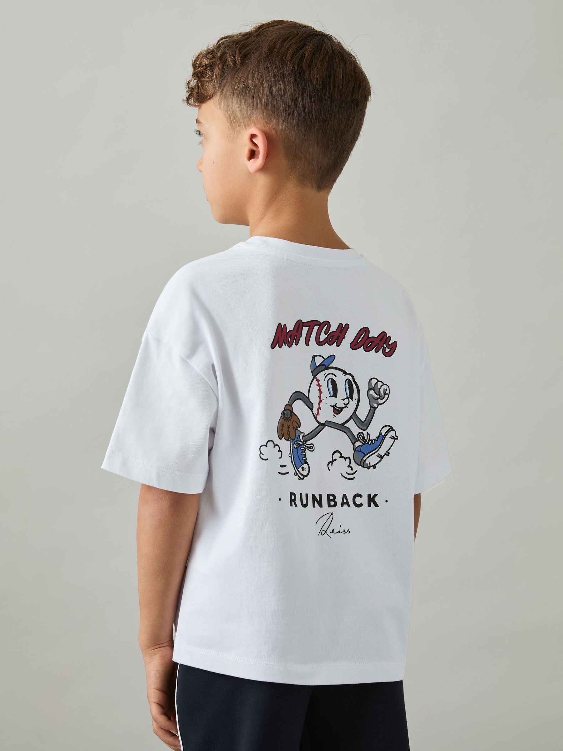 9-13 yrs Cotton Oversized Match Day T-Shirt in Off White (AR3854) | CA$40