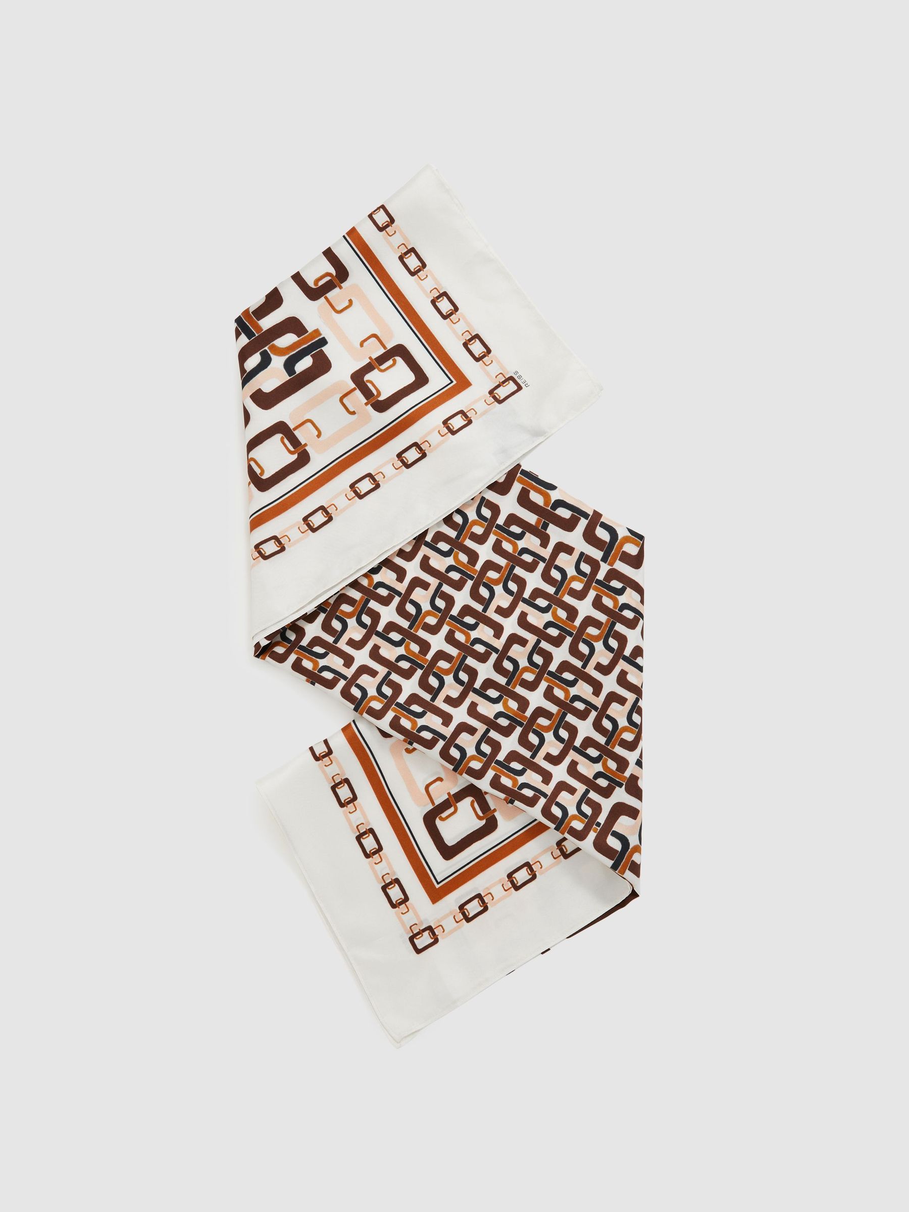 Silk Chain-Print Scarf in Taupe (AR3861) | US$125