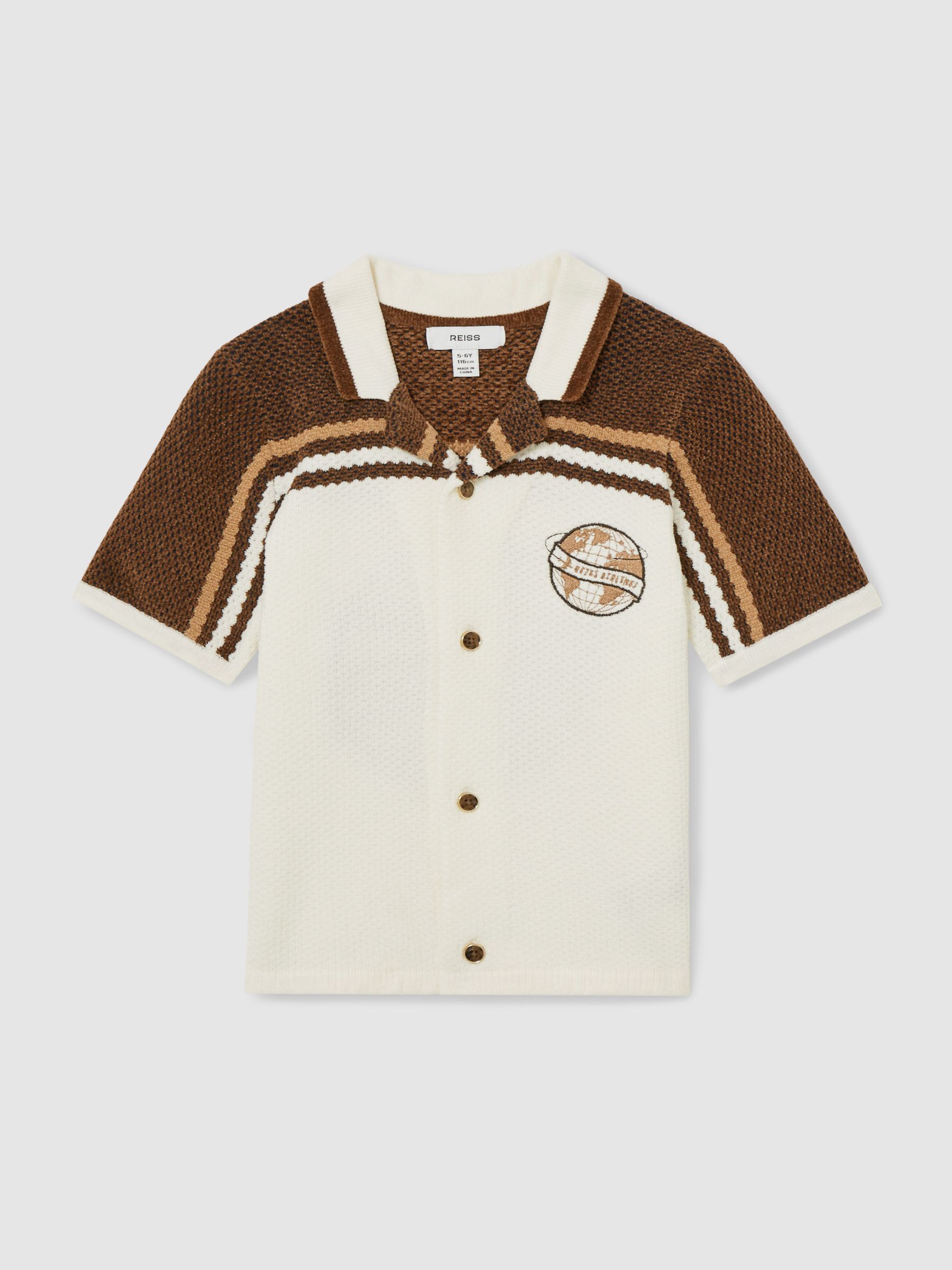 Chenille Airlines Embroidery Shirt in Taupe Brown/White (AR3864) | $110