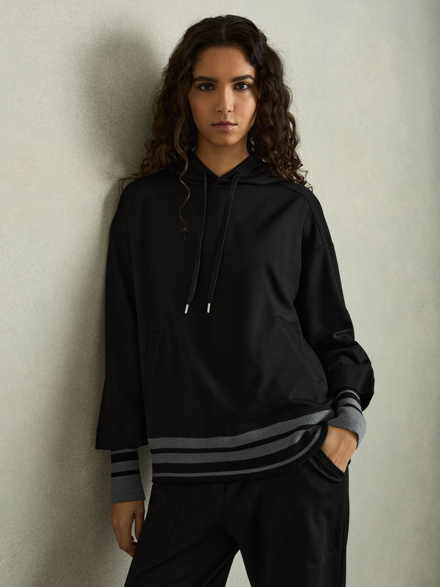 Drawstring Jersey Hoodie in Black/Charcoal (AR3930) | US$157