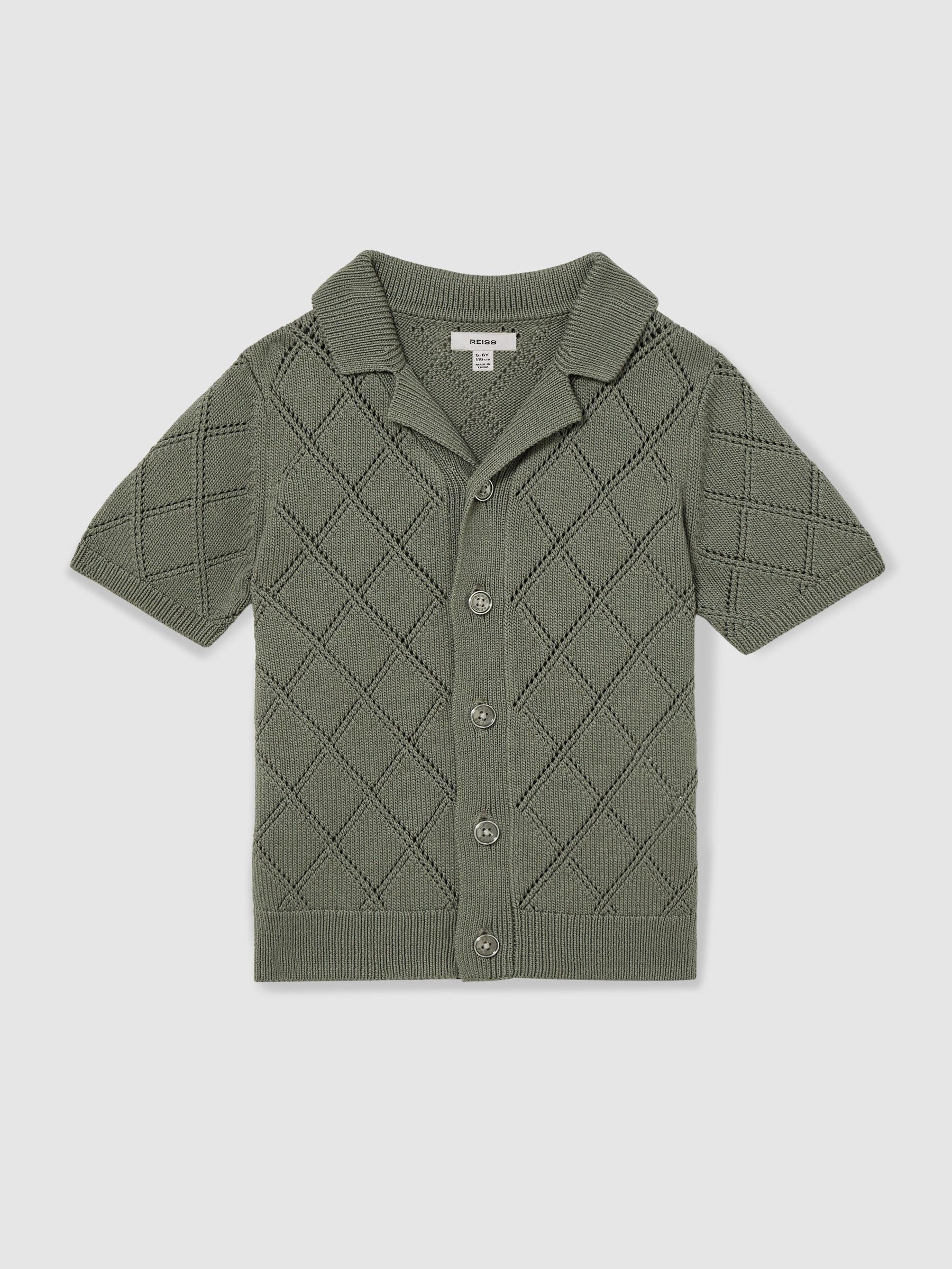 Cotton Blend Diamond Knit Shirt in Dark Sage (AR3931) | €70