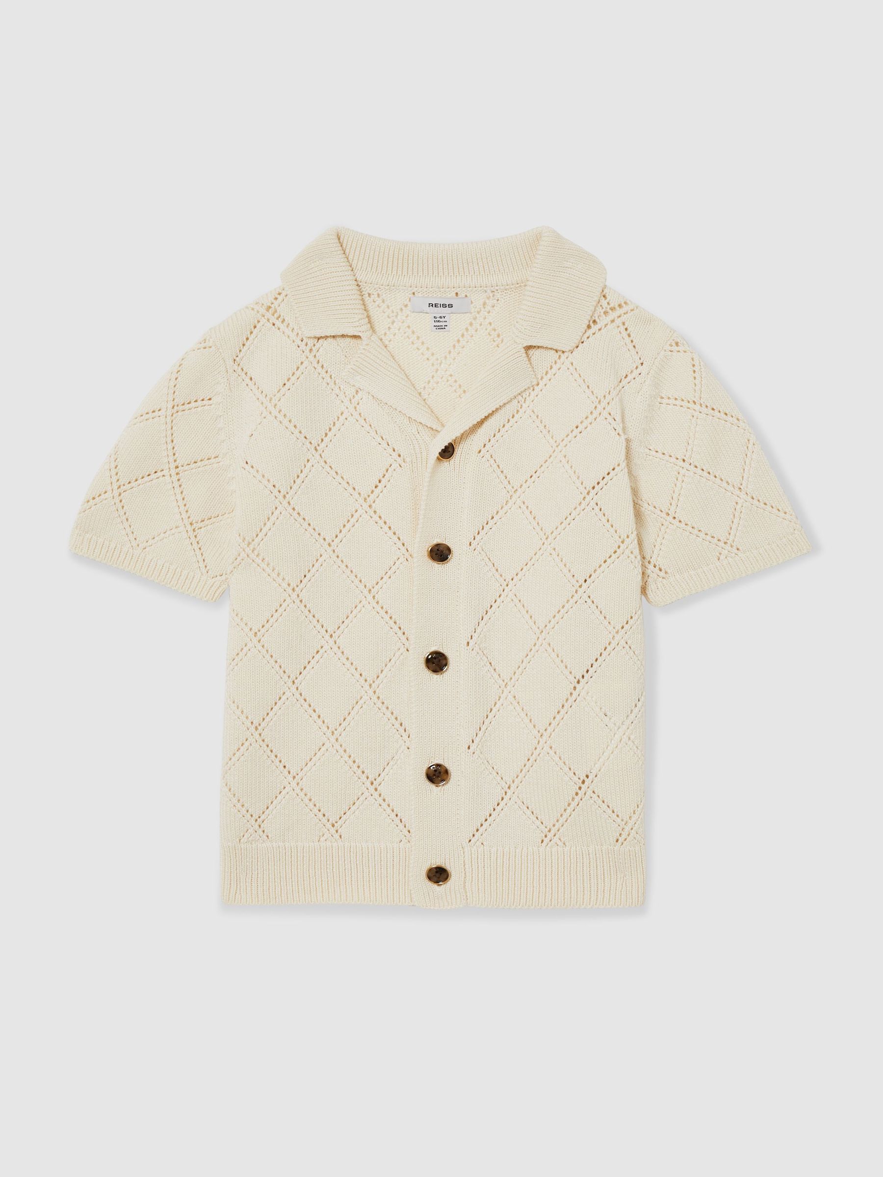 Cotton Blend Diamond Knit Shirt in Off White (AR3934) | €70