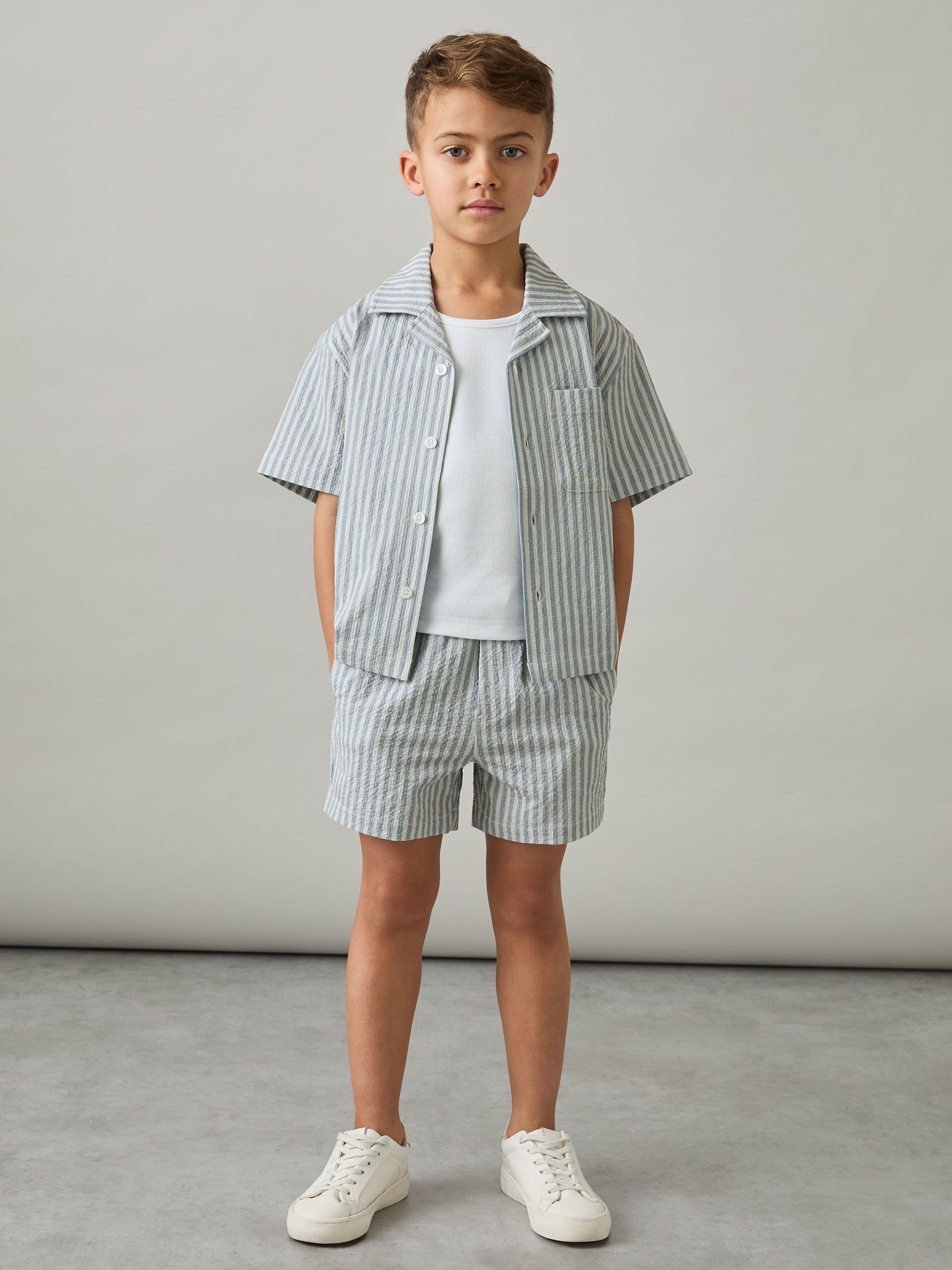 3-9 yrs Seersucker Striped Shirt in Soft Blue/White (AR3935) | CHF 55