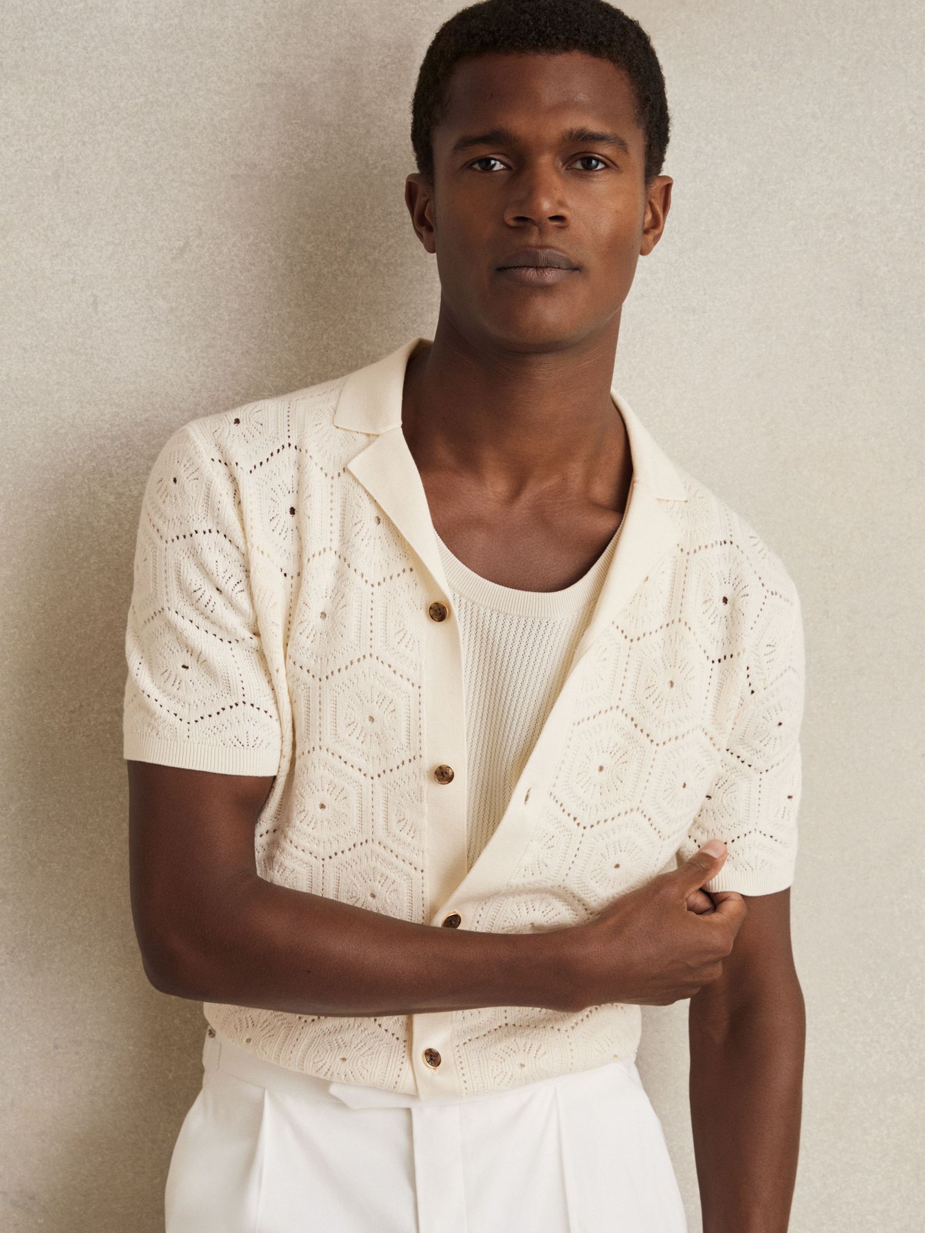 Pointelle Button-Through Shirt in Off White (AR3946) | CA$230