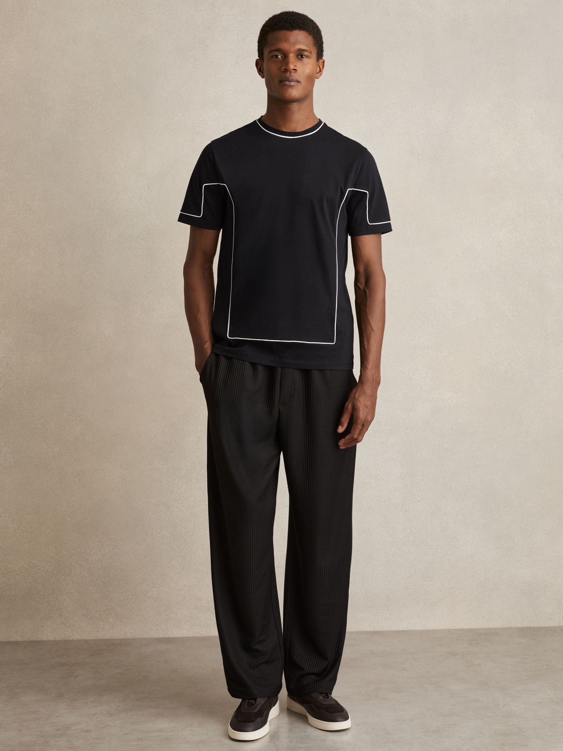 Cotton Piped-Trim T-Shirt in Navy (AR6493) | CHF 85