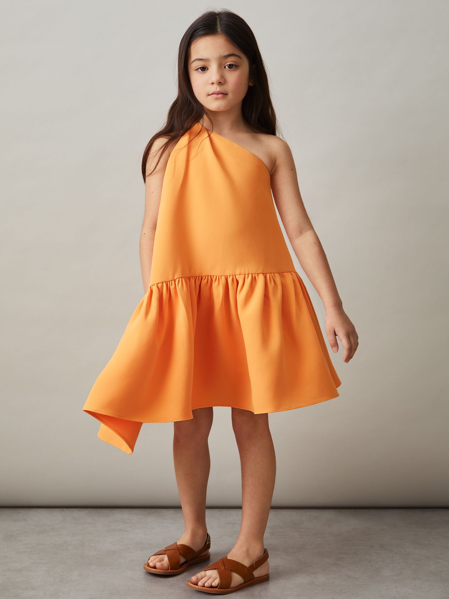 9-13 yrs One-Shoulder Tiered Dress in Orange (AR6494) | 430 SAR