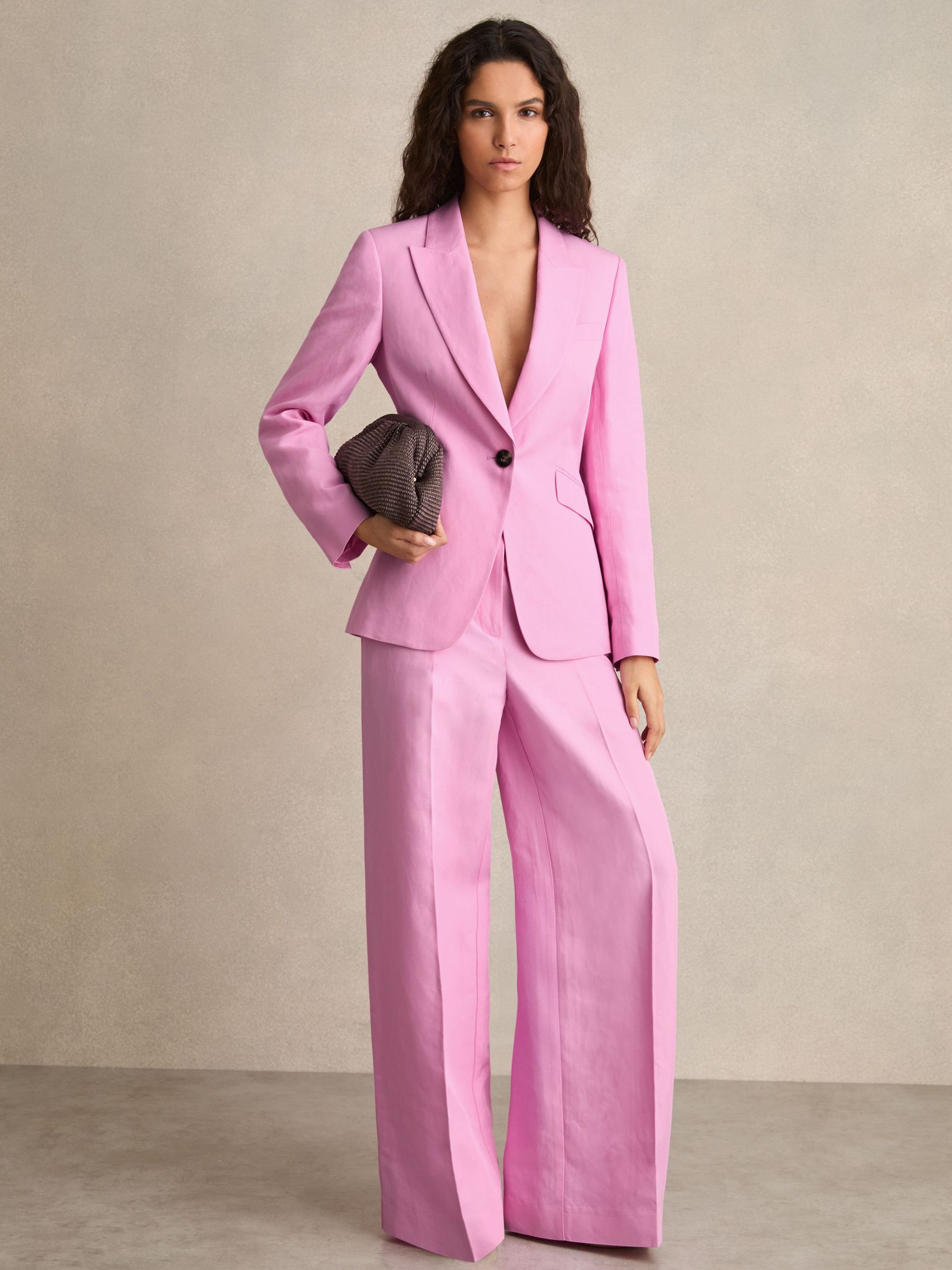 Petite Single Breasted Suit Jacket With Linen in Pink (AR6496) | US$425