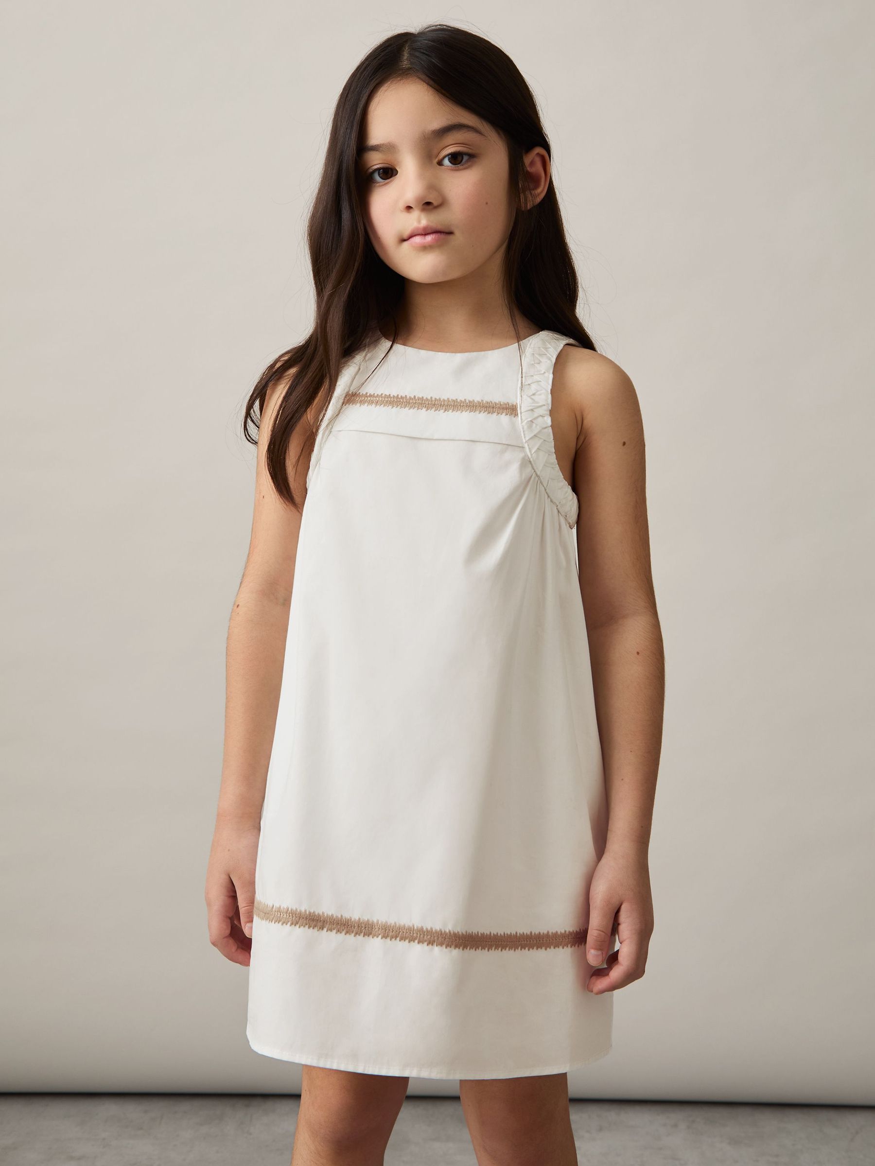 Plaited Trim Sleeveless Dress in Ivory (AR6502) | US$120