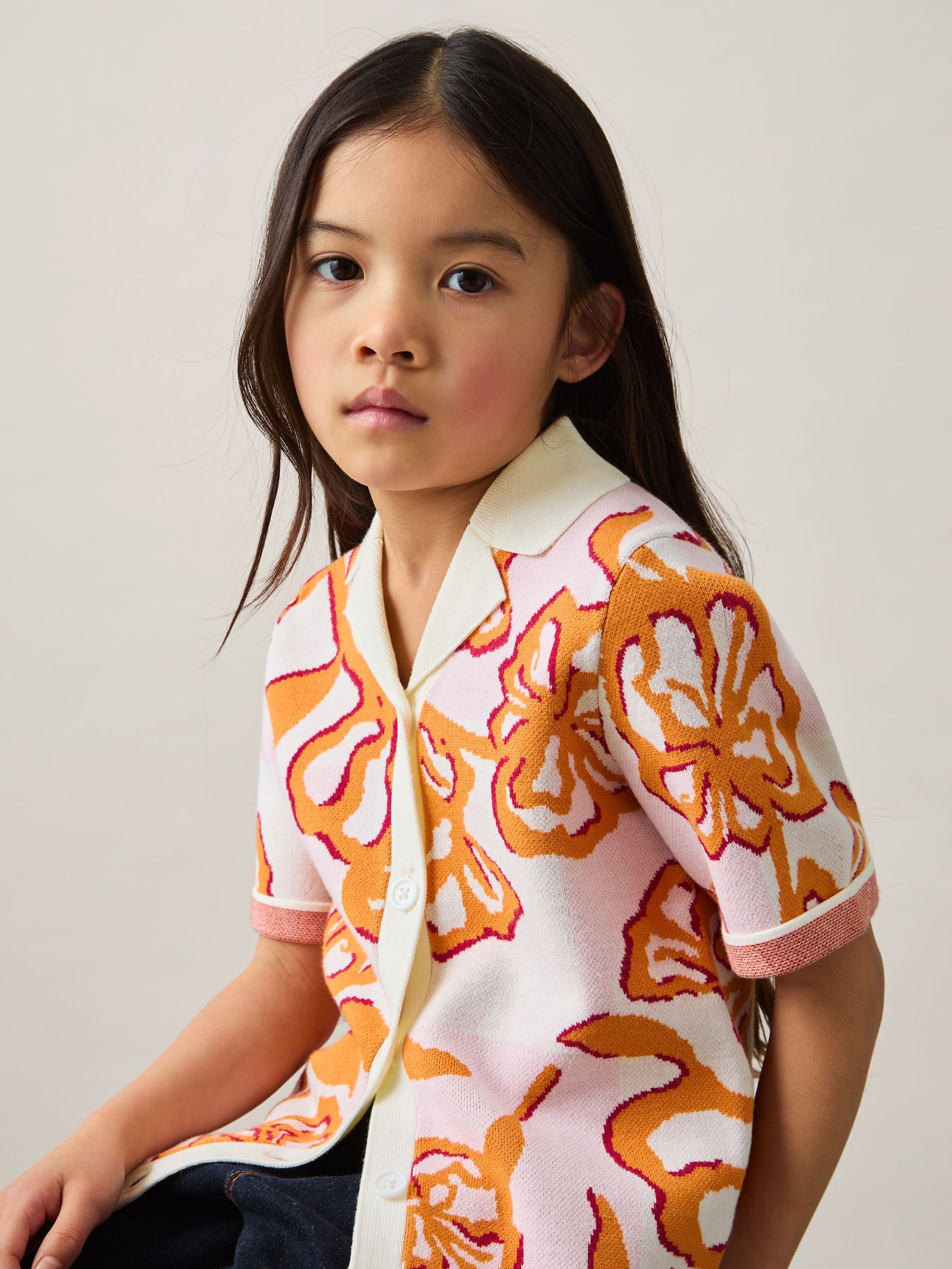Floral Intarsia Knit Top in Pink (AR6516) | US$70