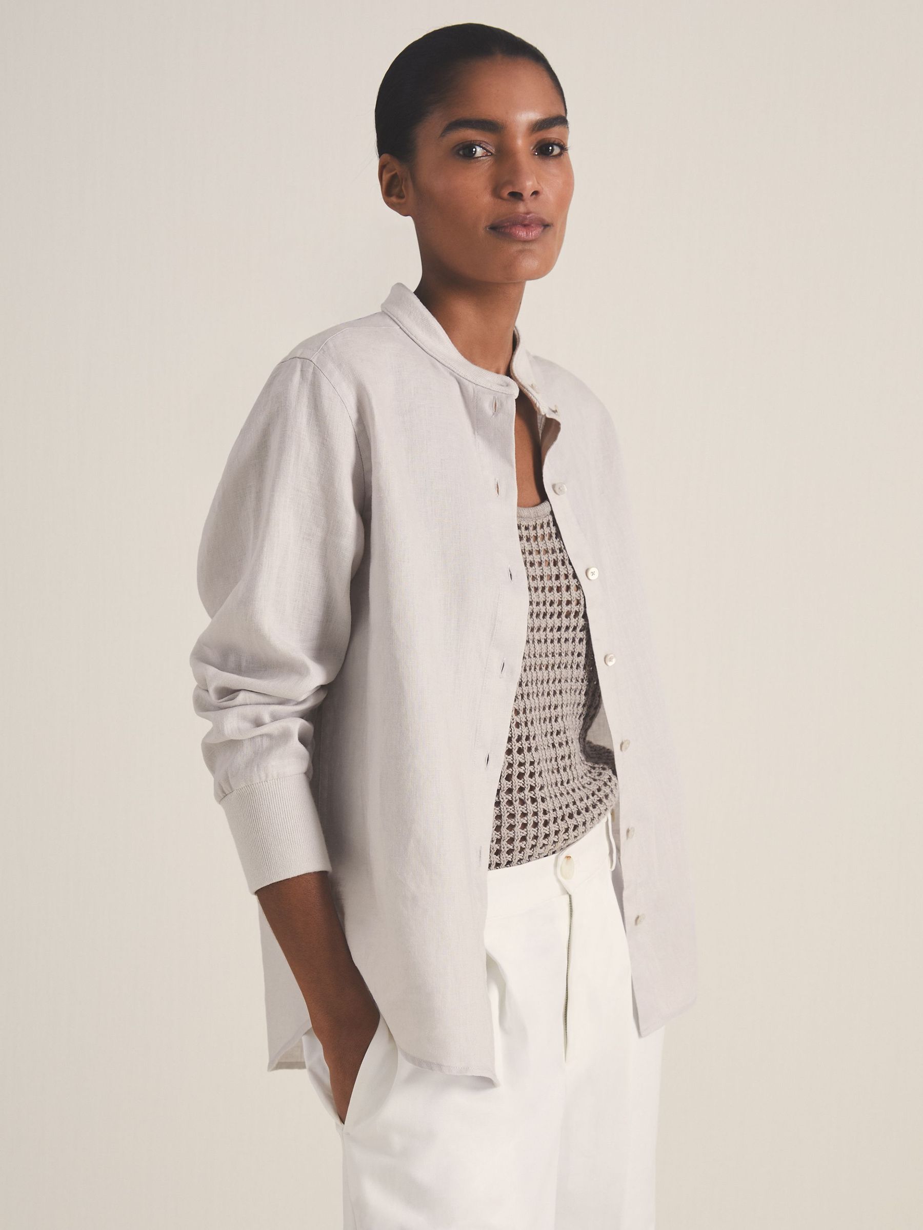 Reiss | Les 100 Ciels Linen Shirt in Soft Grey (AR6523) | €225