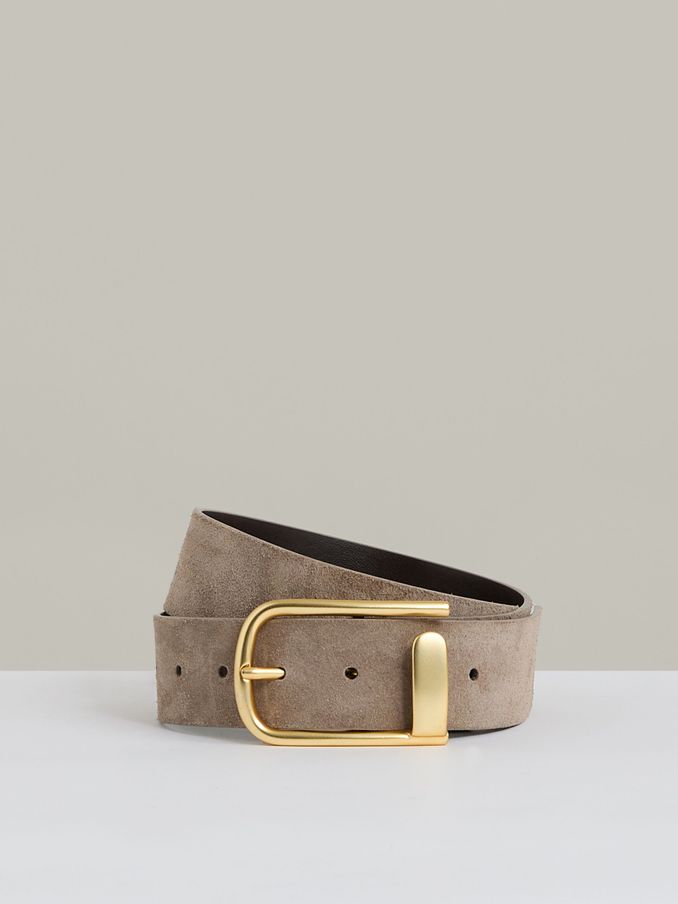 Leather Half Keeper Belt in Grey (AR6527) | US$125