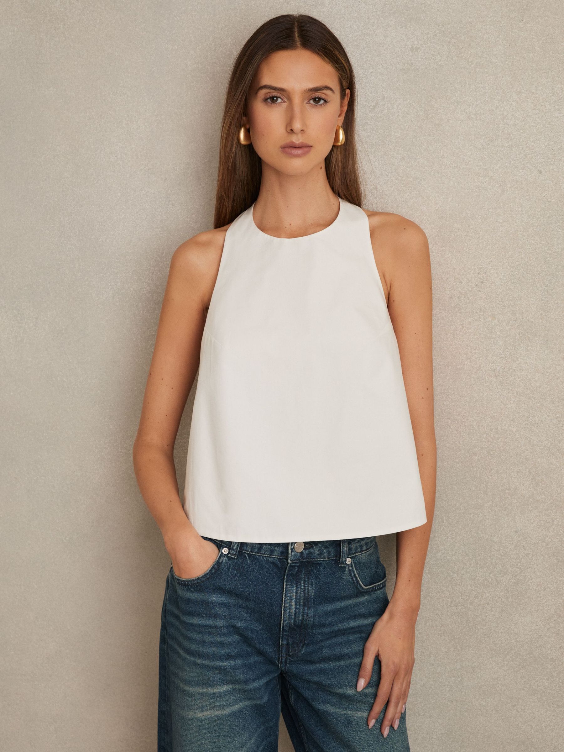 Cotton Belt-Halterneck Top in Ivory (AR6534) | US$145