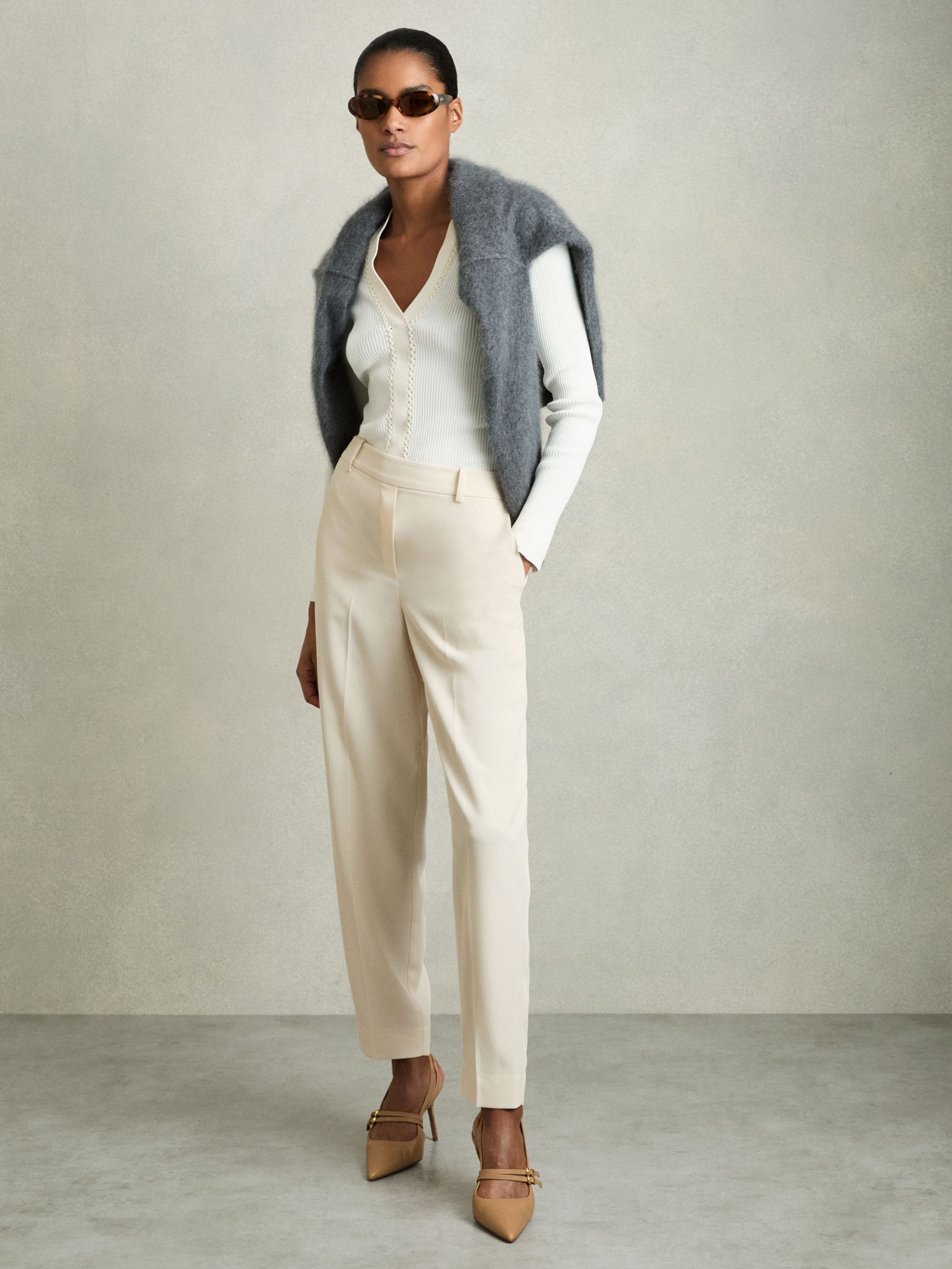 Tapered Elasticated-Waist Trousers in Cream (AR6536) | US$160