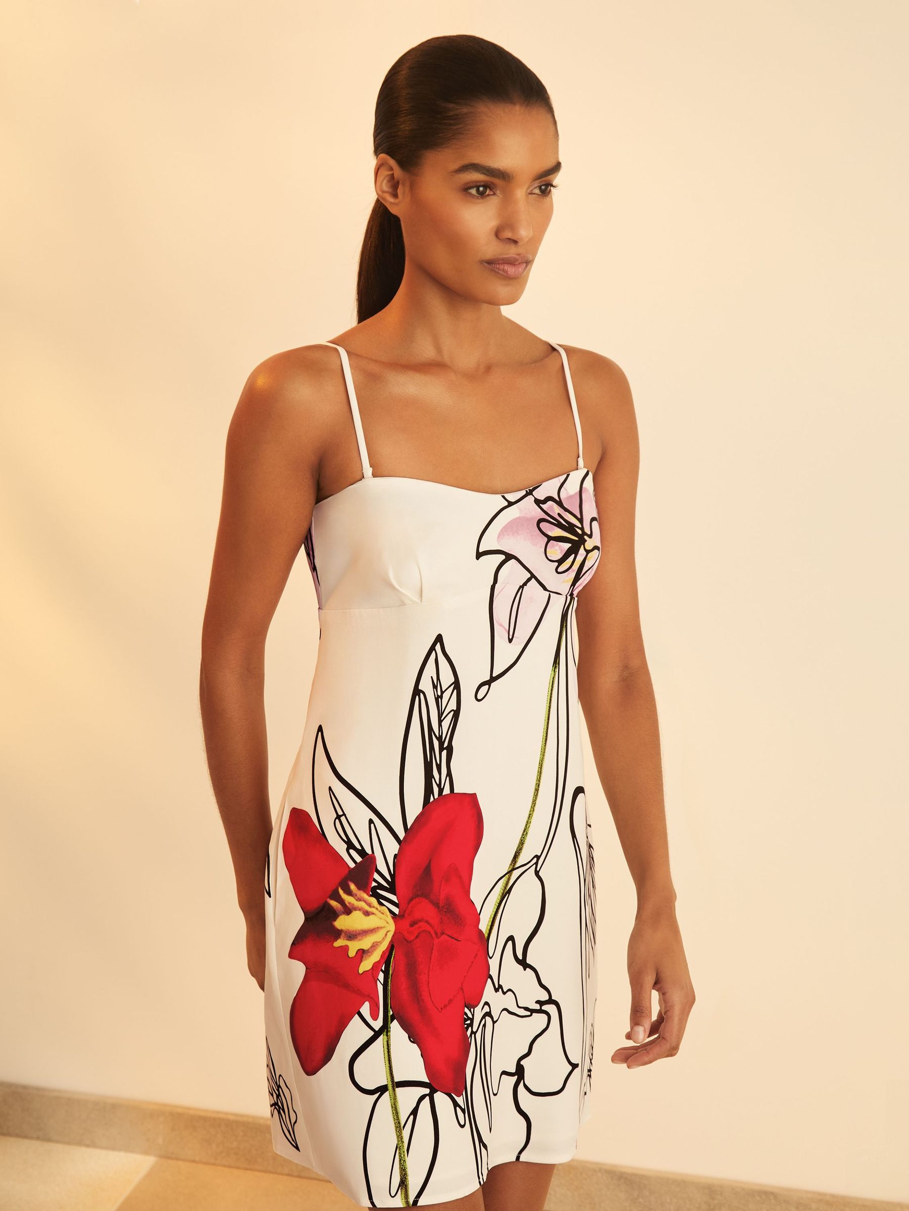 Reiss | NYBG Floral-Print Mini Dress in Ivory (AR6537) | AED1,065