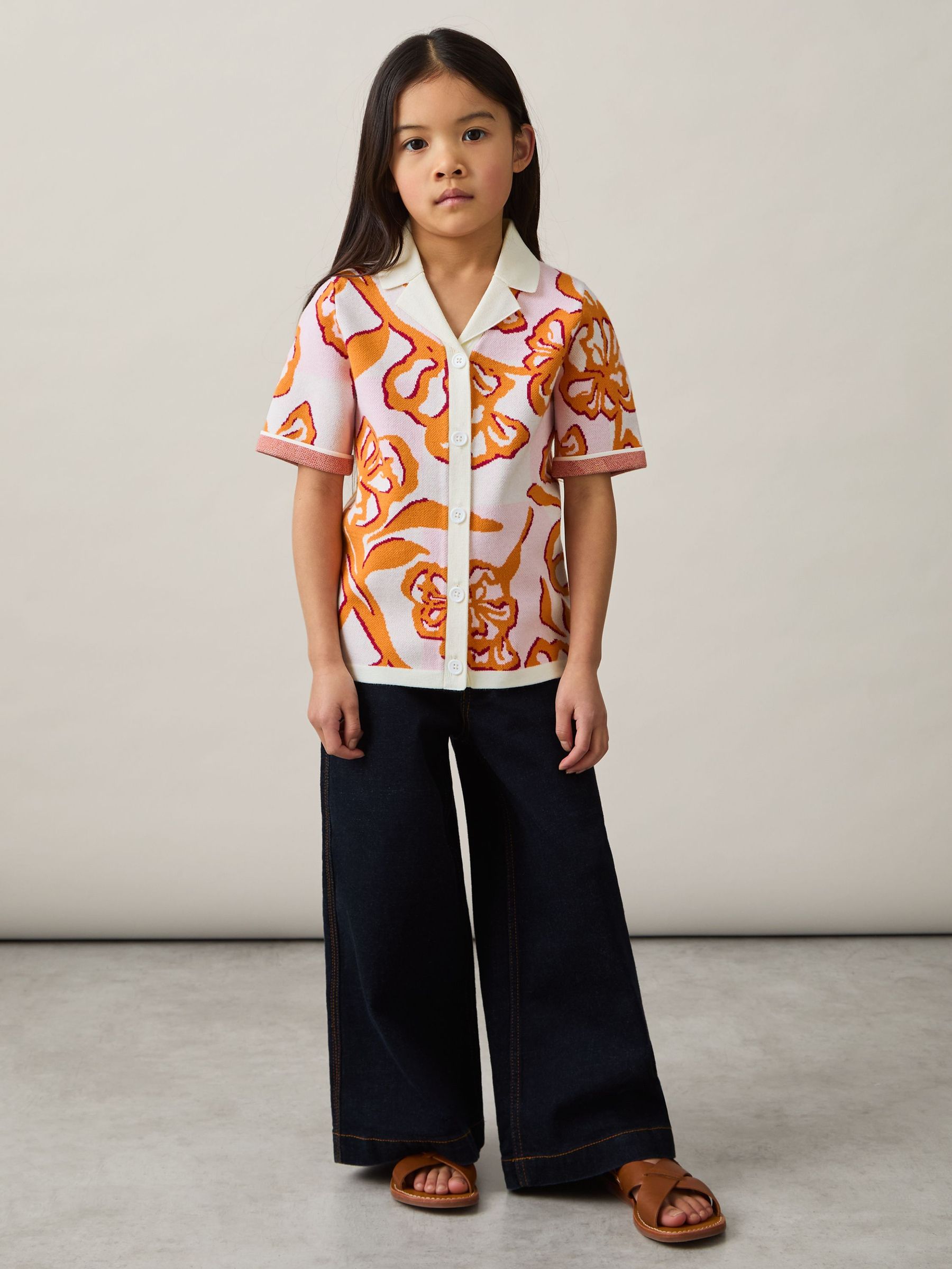 Floral Print Intarsia Knit Top in Pink (AR6541) | US$70