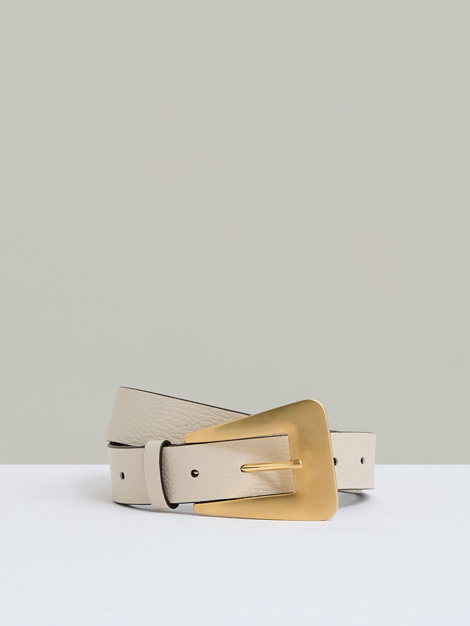 Leather Statement Buckle Belt in Off White (AR6544) | US$110