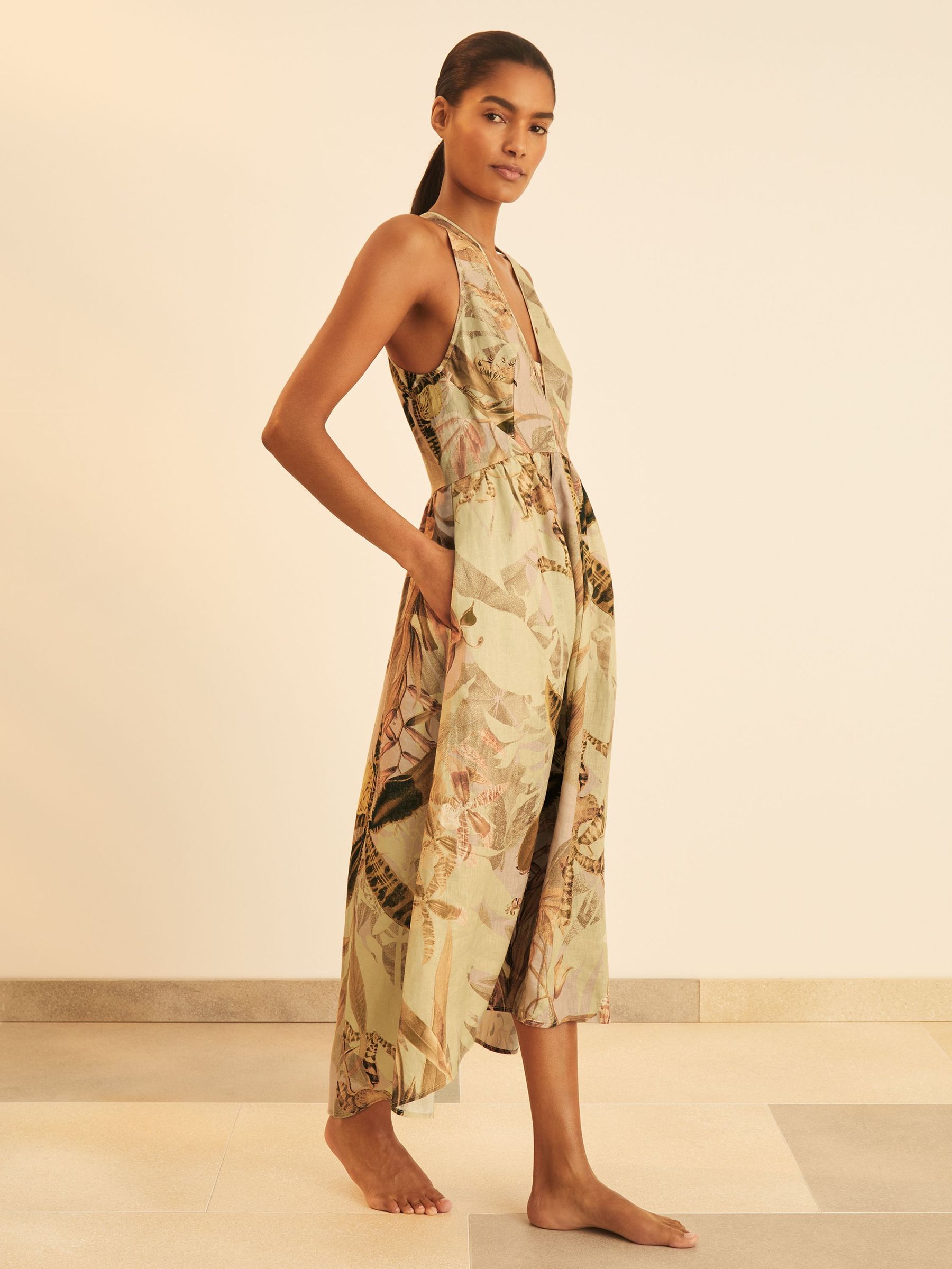 Reiss | NYBG Linen Floral Midi Dress in Neutral (AR6552) | €245