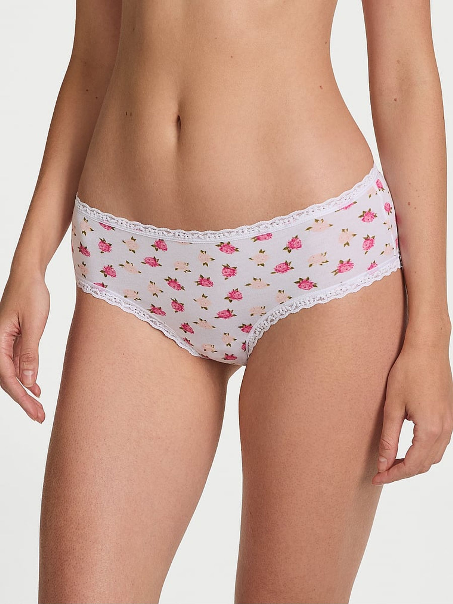 White Soft Peonies Cheeky Cotton Lace Waist Knickers (AR7199) | €10.50