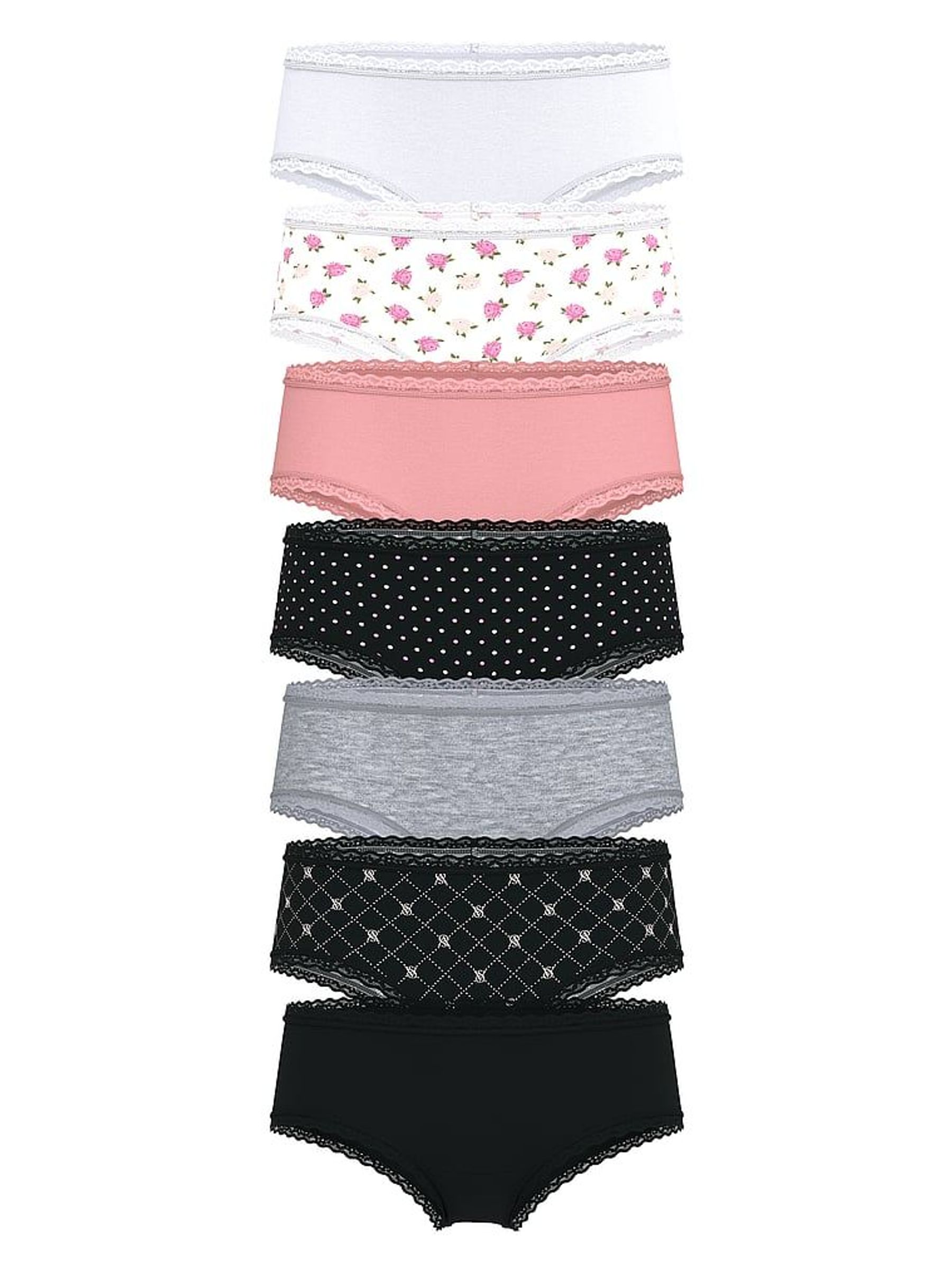 White/Pink/Black/Grey Cheeky 7 Pack Lace Trim Knickers (AR7209) | €40