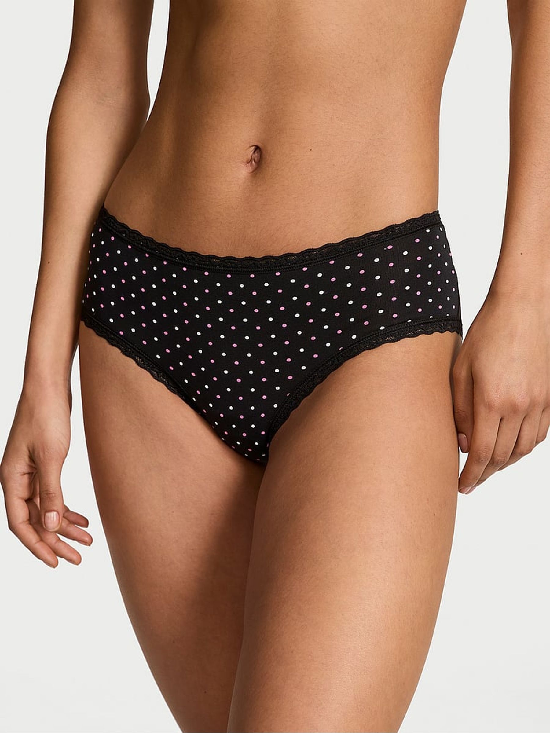 Black Multicolour Dot Cheeky Cotton Lace Waist Knickers (AR7228) | €10.50