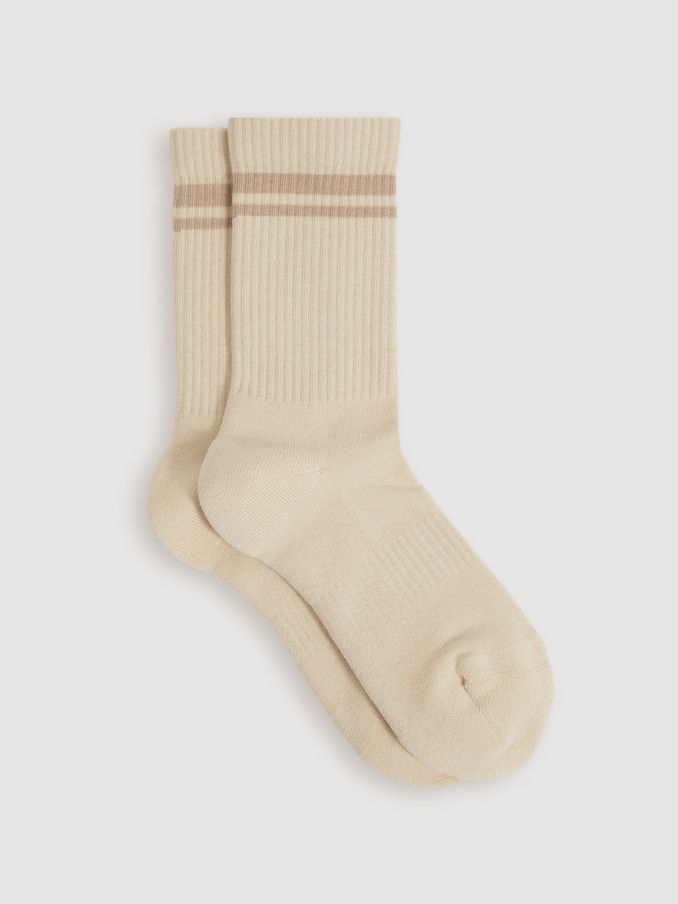 Cotton-Blend Striped Crew Socks in Cream (AR9168) | US$30