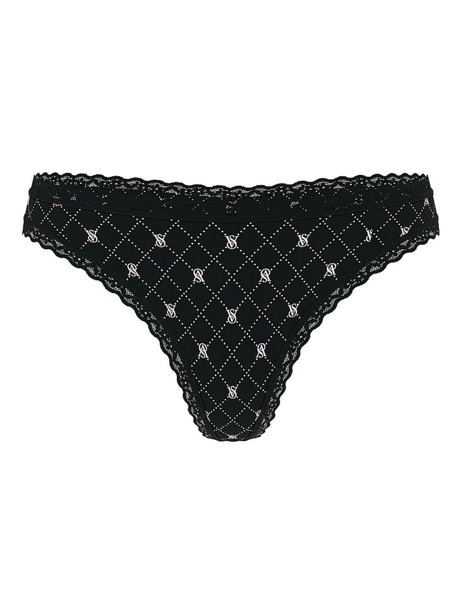 Black Diamond Thong Cotton Lace Waist Knickers (AR9432) | €10.50