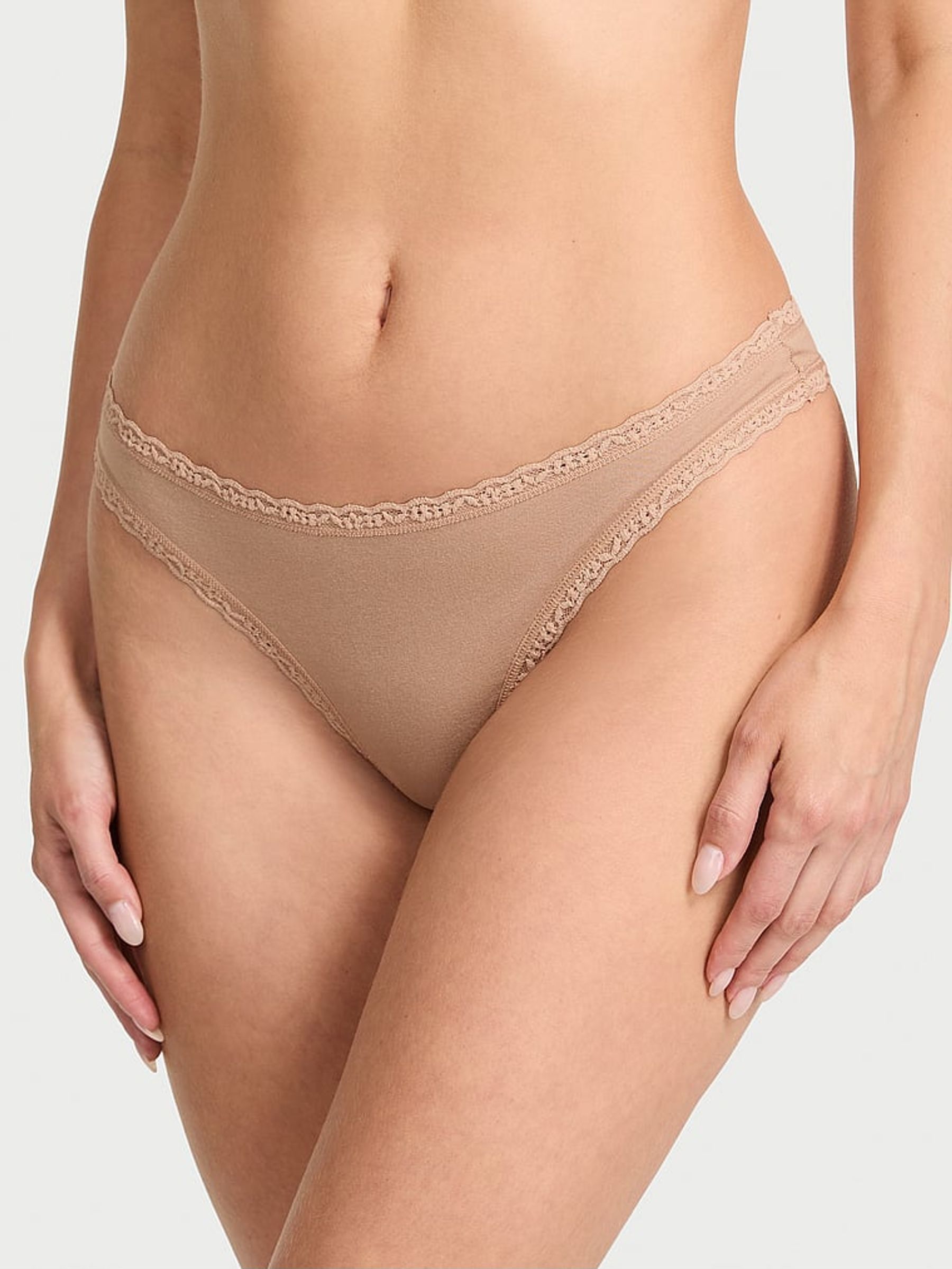 Praline Nude Thong Cotton Lace Waist Knickers (AR9438) | €10.50
