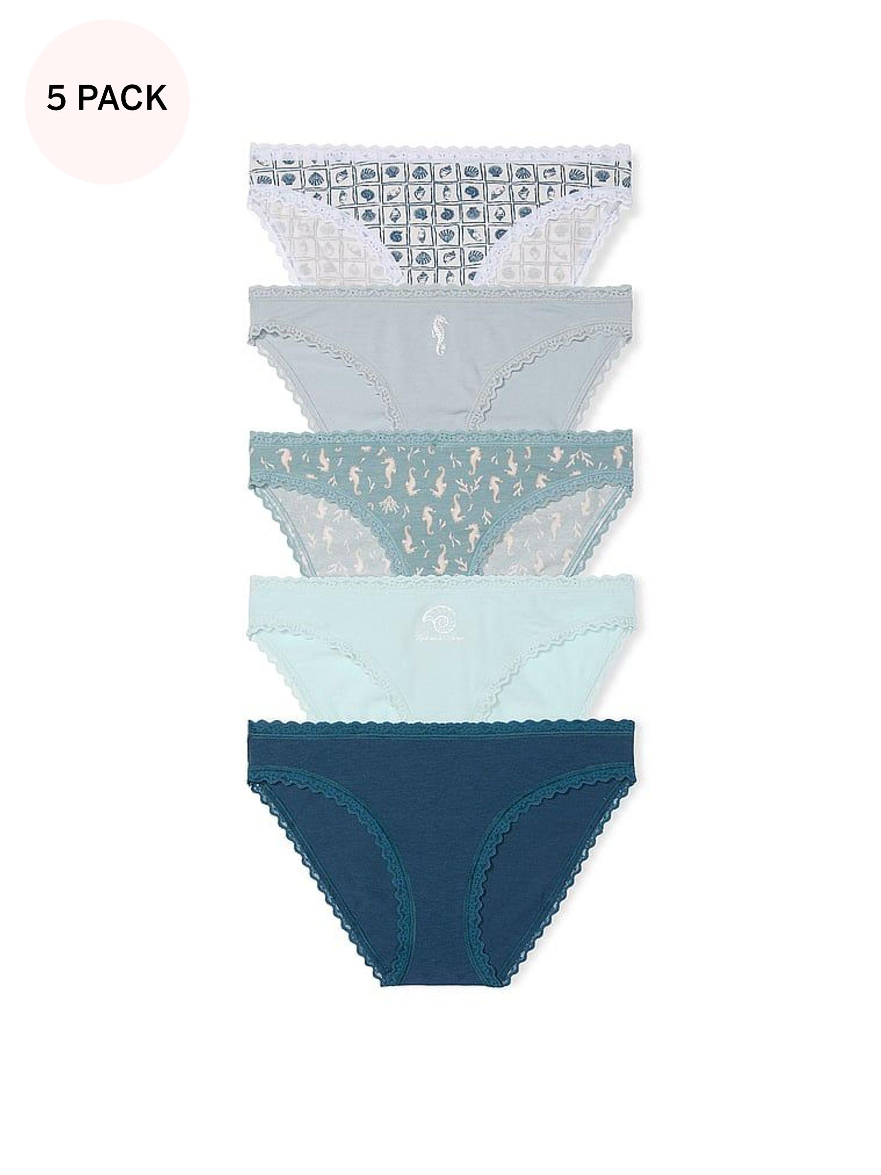 Blue/White Bikini 5 Pack Cotton Lace Trim Knickers (AR9440) | €31