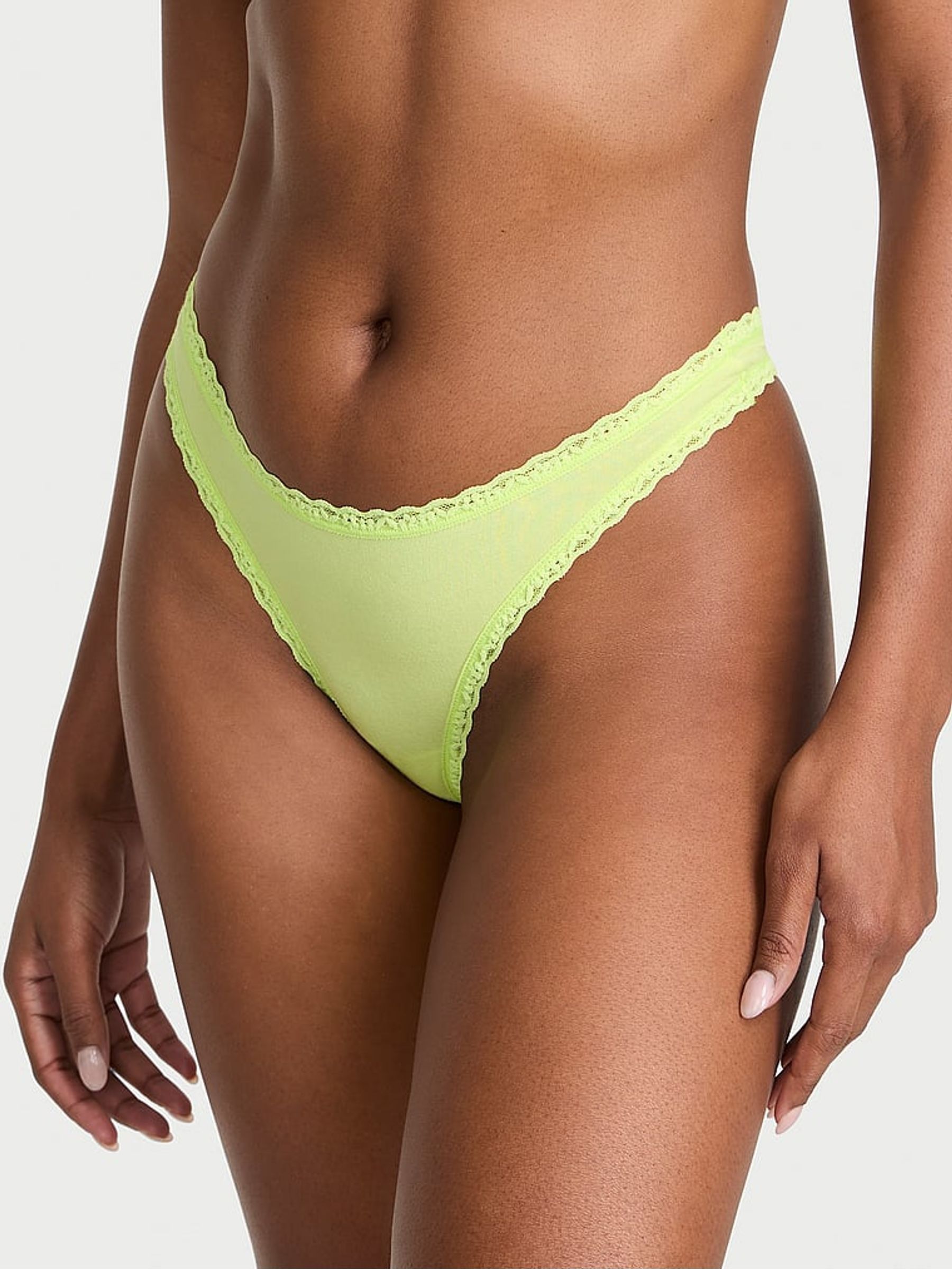 Lime Green Thong Cotton Lace Waist Knickers (AR9453) | €10.50