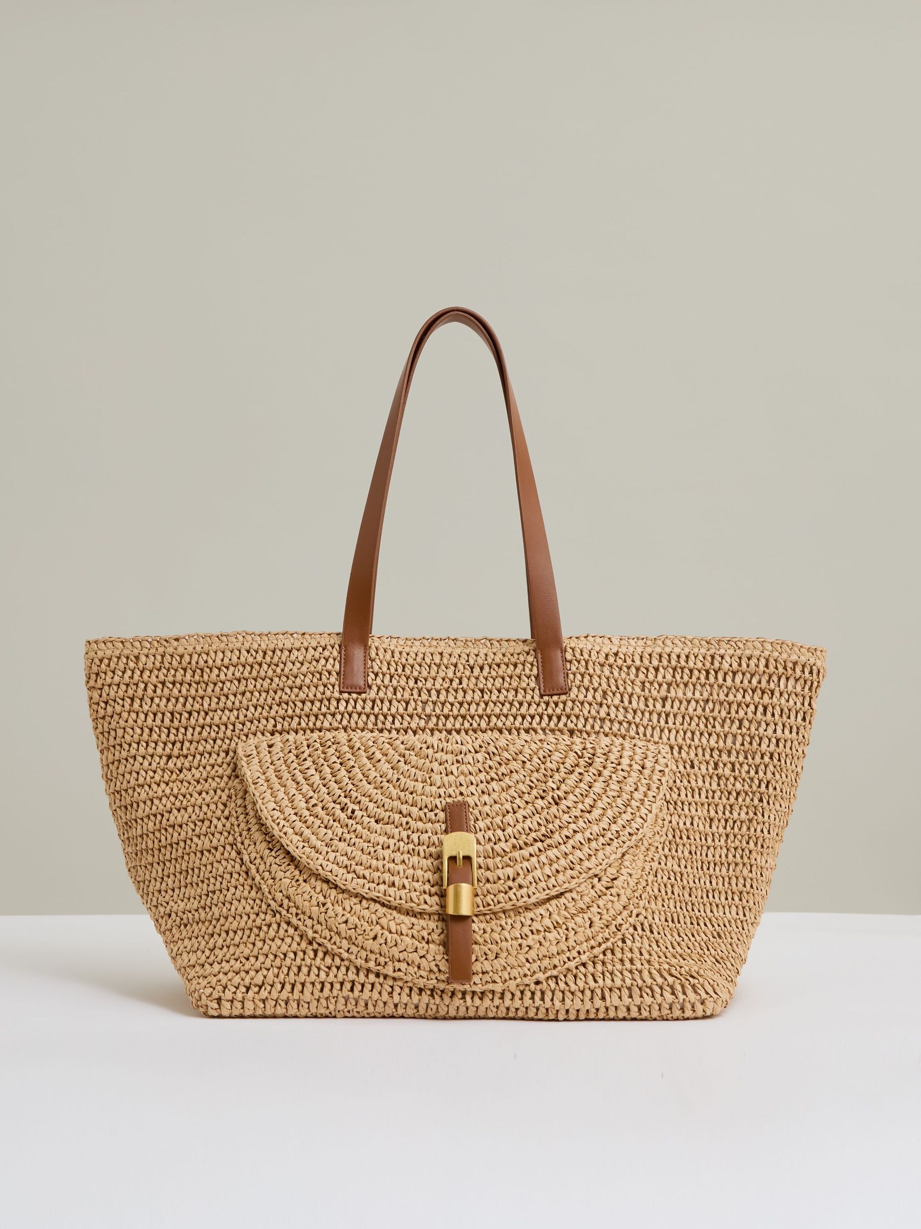 Flap-Pocket Raffia Tote Bag in Natural (AR9562) | €270
