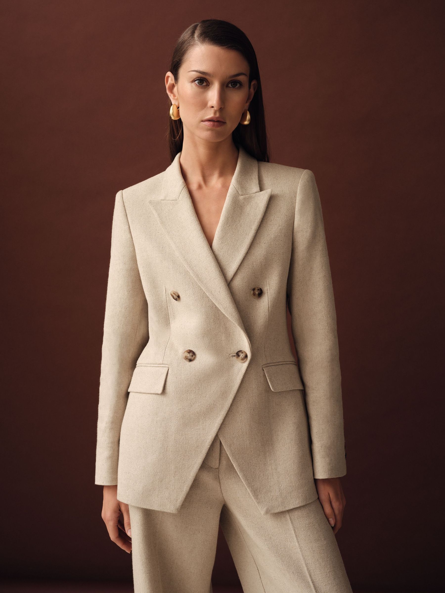 Linen-Blend Double-Breasted Suit Jacket in Neutral (AR9572) | €395