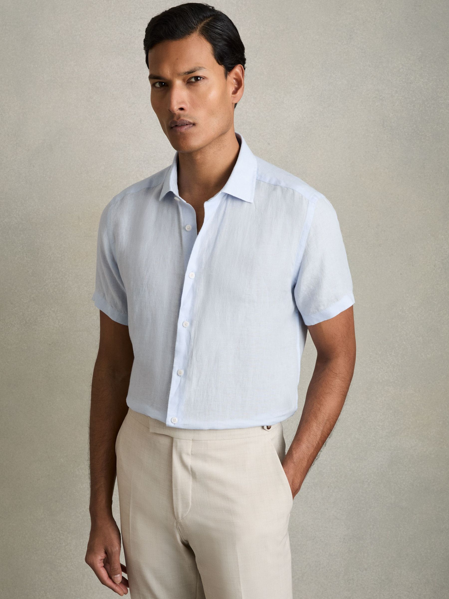 Linen Short-Sleeve Shirt in Pale Blue (AR9586) | AED495