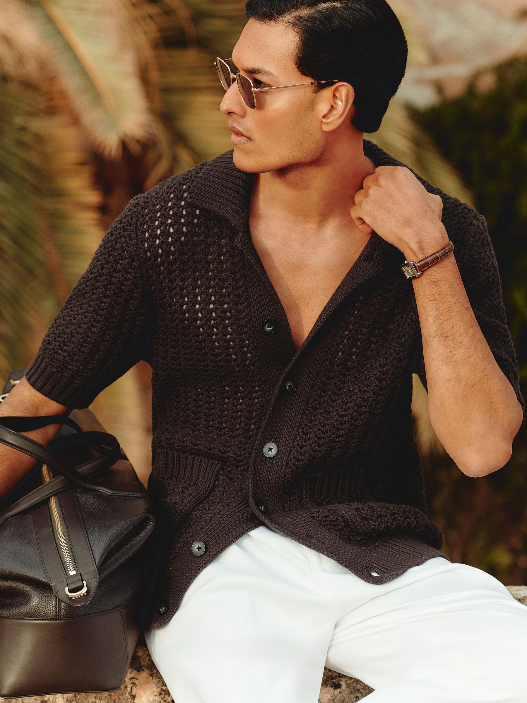 Crochet Button-Through Shirt in Chocolate Brown (AR9597) | €185