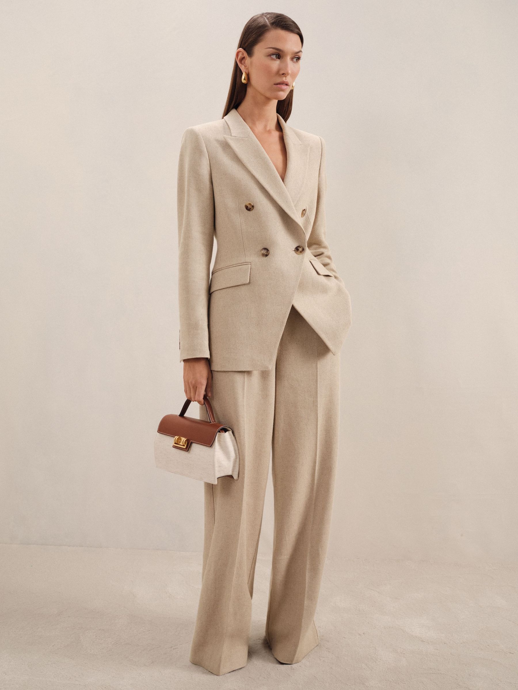 Petite Linen-Blend Double-Breasted Suit Jacket in Neutral (AR9604) | €395