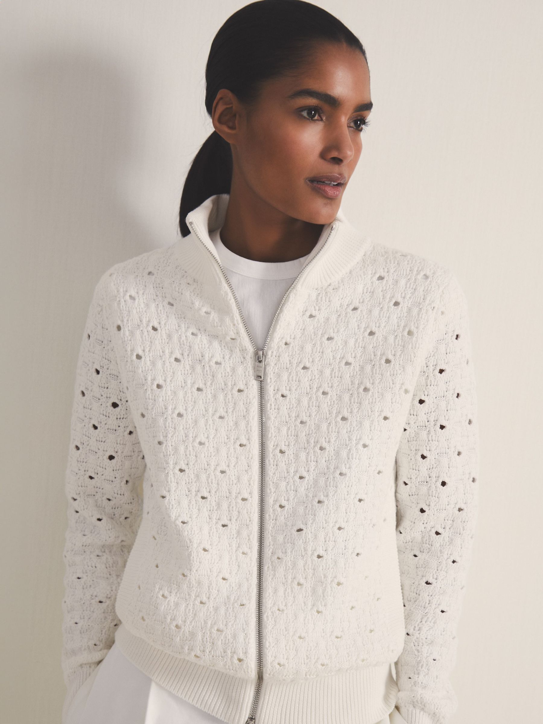 Reiss | Les 100 Ciels Textured Cardigan in White (AR9626) | €195