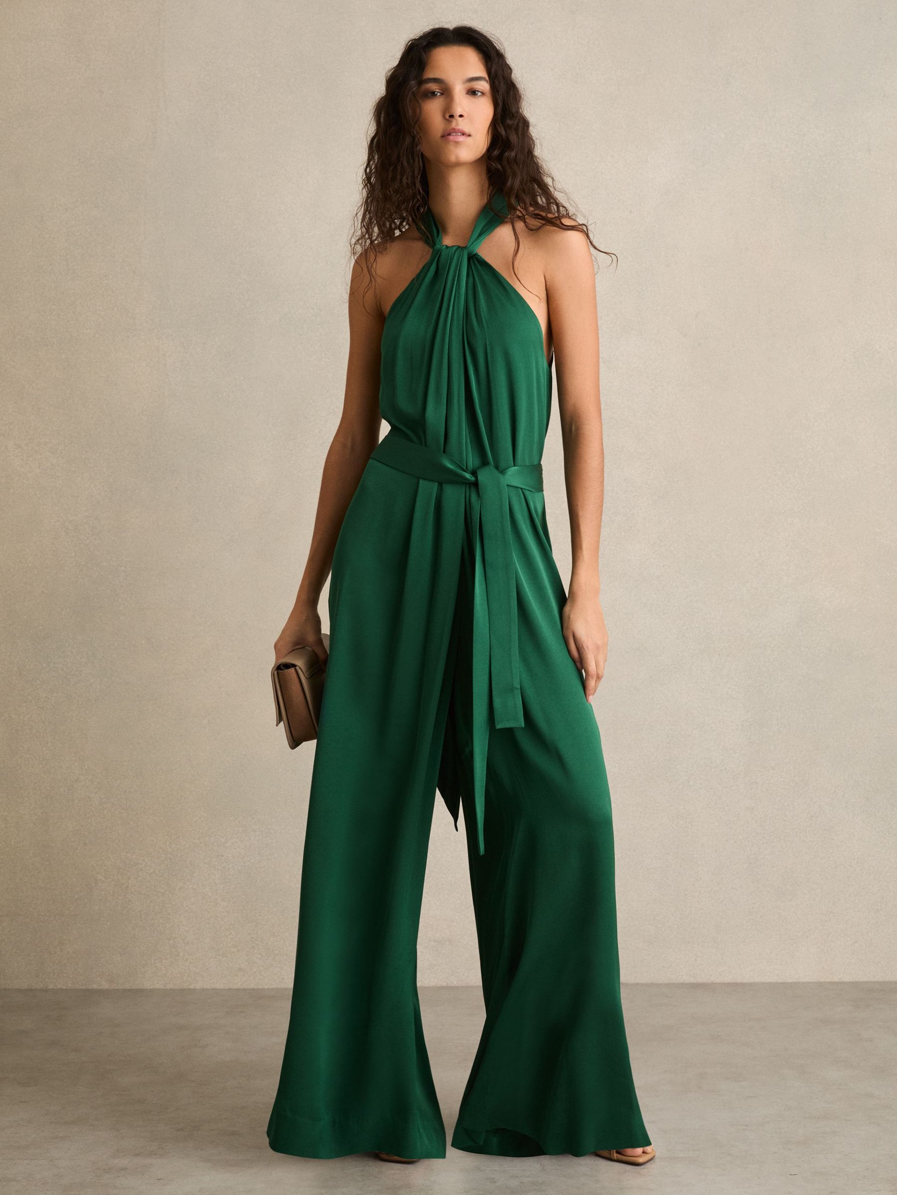 Satin Wide-Leg Draped Jumpsuit in Green (AR9634) | €345