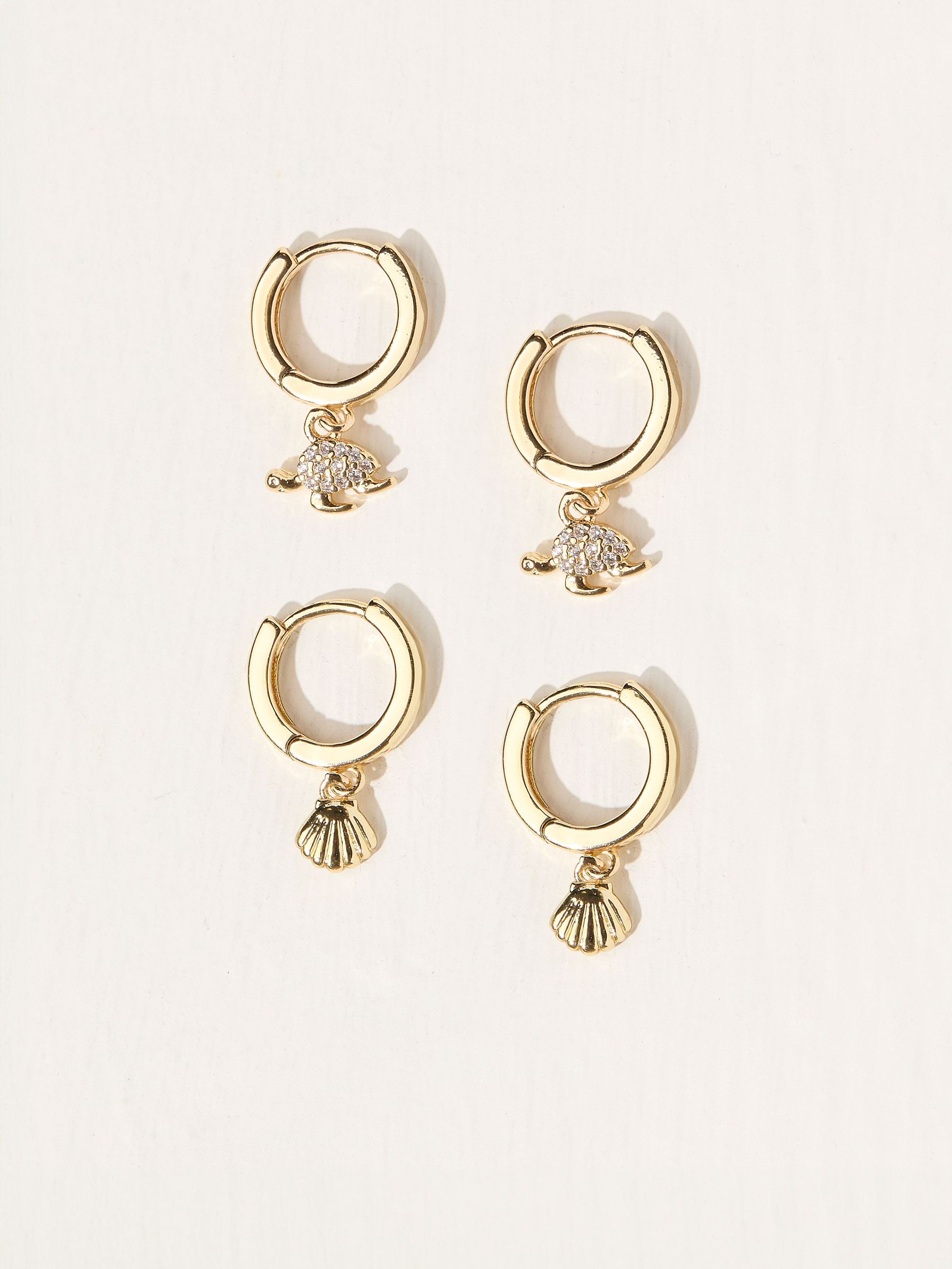 Gold Tone Seaside Huggie Hoops Earrings 2 Pack (AT0432) | $25