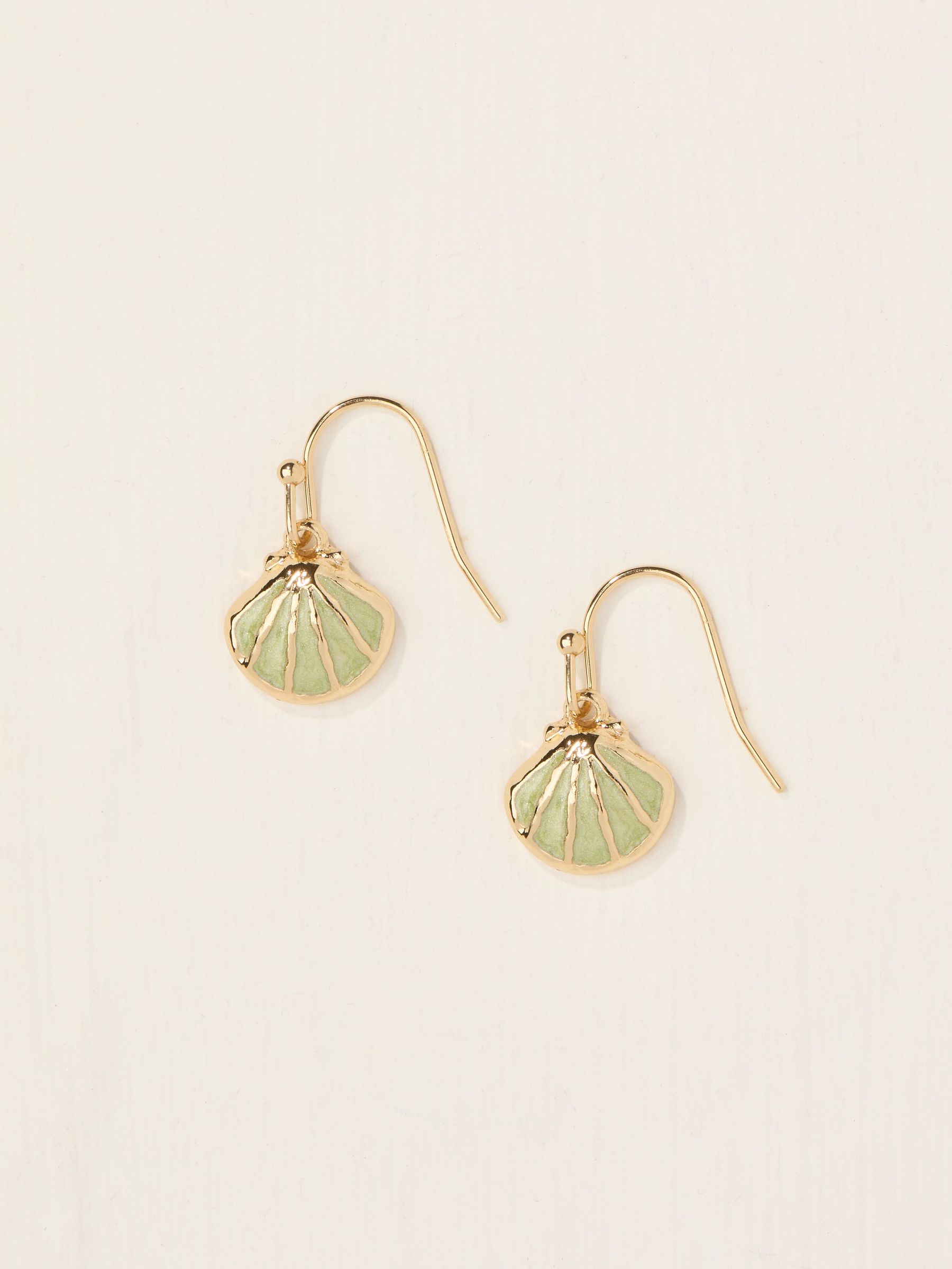 Gold Tone Enamel Shell Drop Earrings (AT0436) | $18